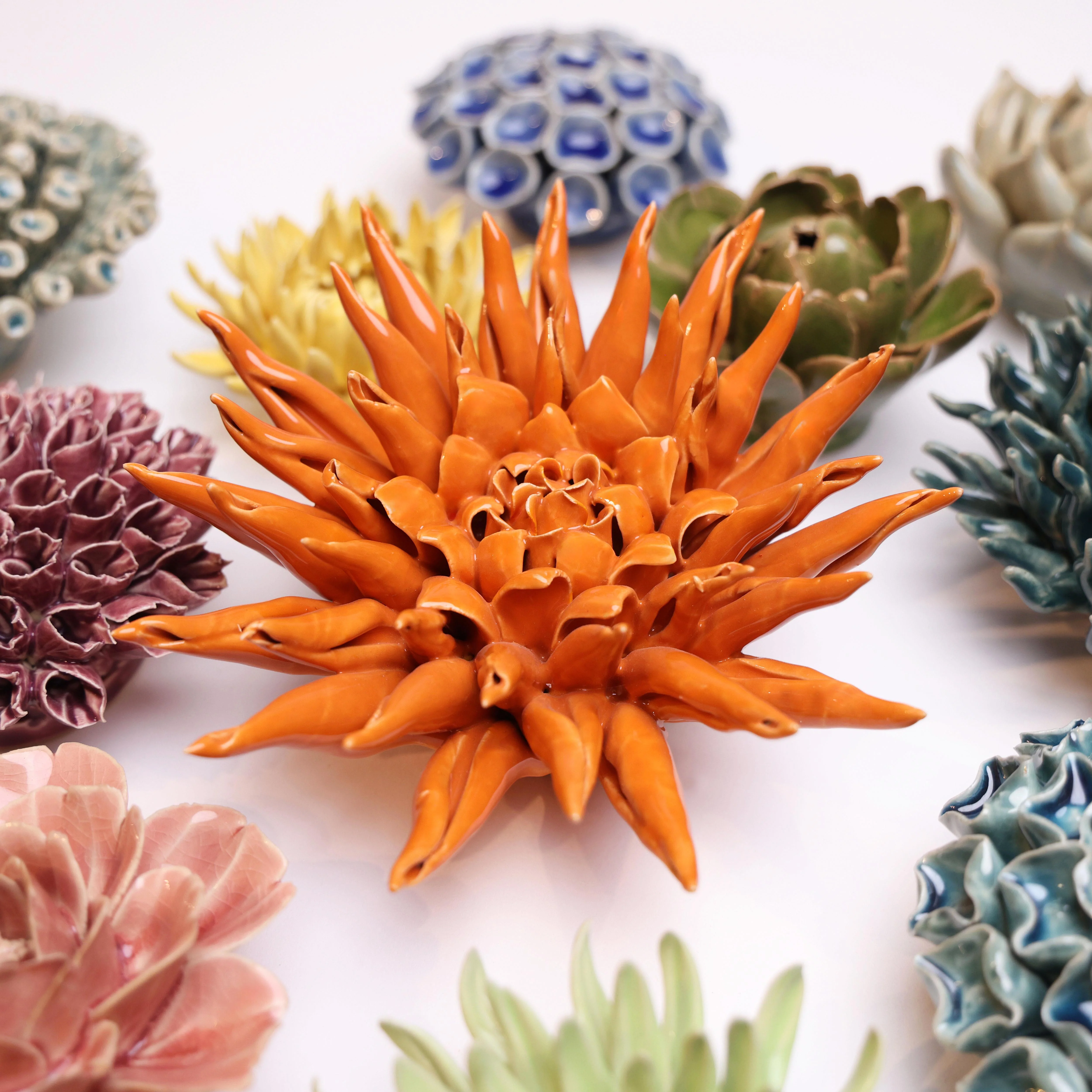 Ceramic Flower Large Orange 12 - Image 4