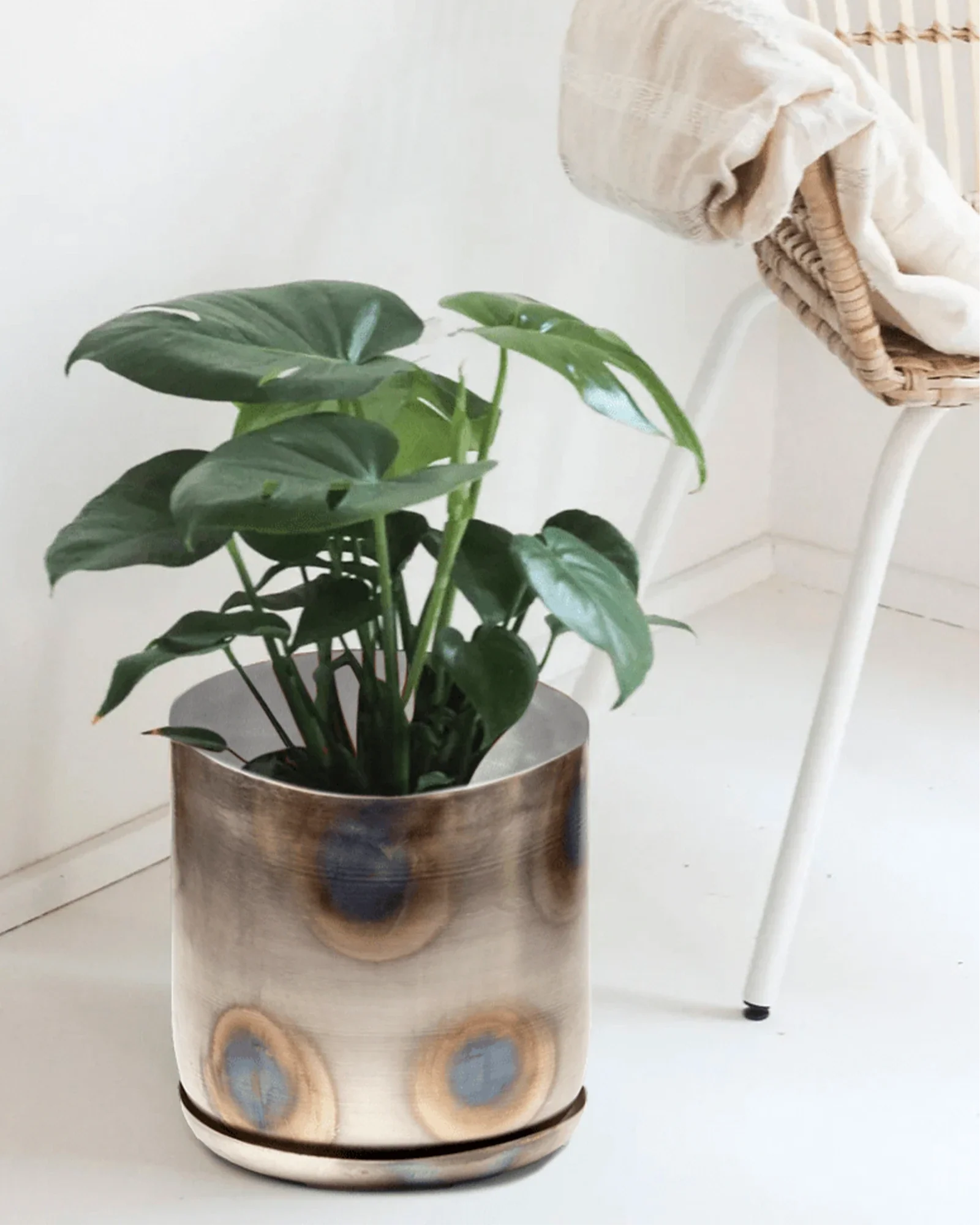 Joe Large Metal Pot With Drainage Hole, Silver - Image 2