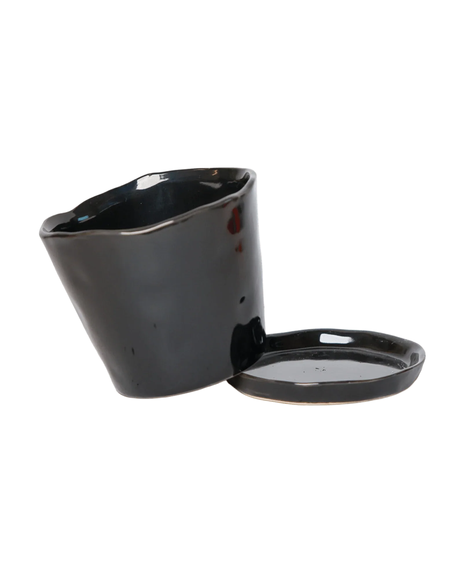 Tika Large Ceramic Plant Pot with Drainage Hole and Saucer, Black - Image 2