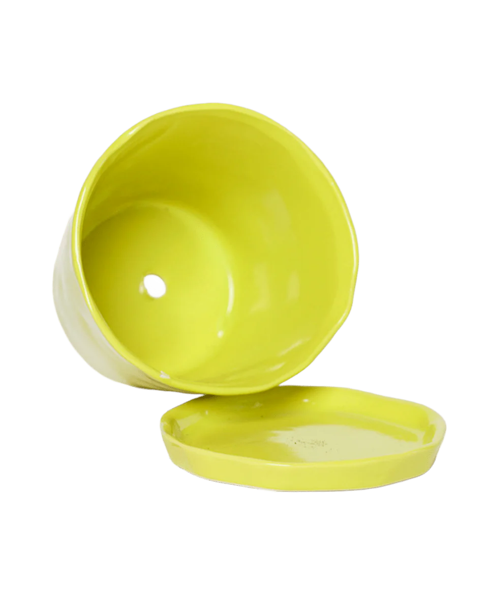 Tika Large Ceramic Plant Pot with Drainage Hole and Saucer, Green Sheen - Image 4