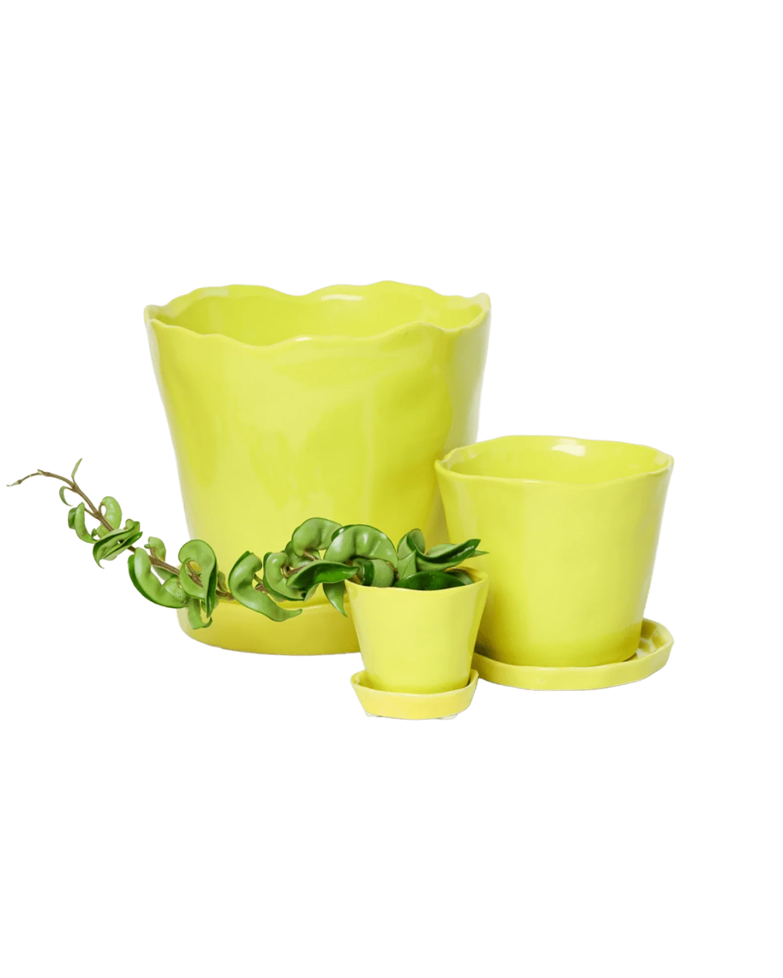 Tika Large Ceramic Plant Pot with Drainage Hole and Saucer, Green Sheen - Image 5