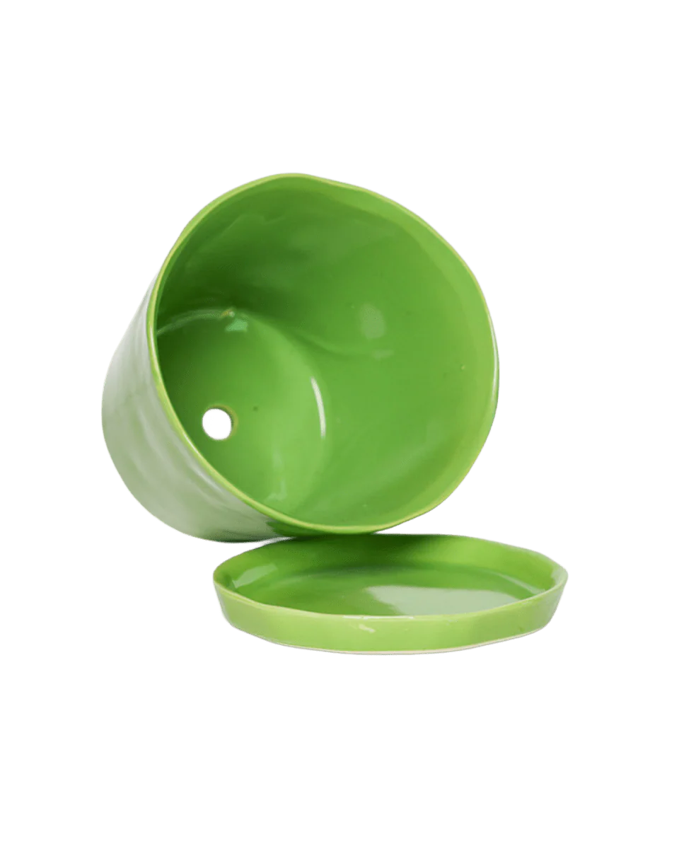 Tika Large Ceramic Plant Pot with Drainage Hole and Saucer, Greenery - Image 4