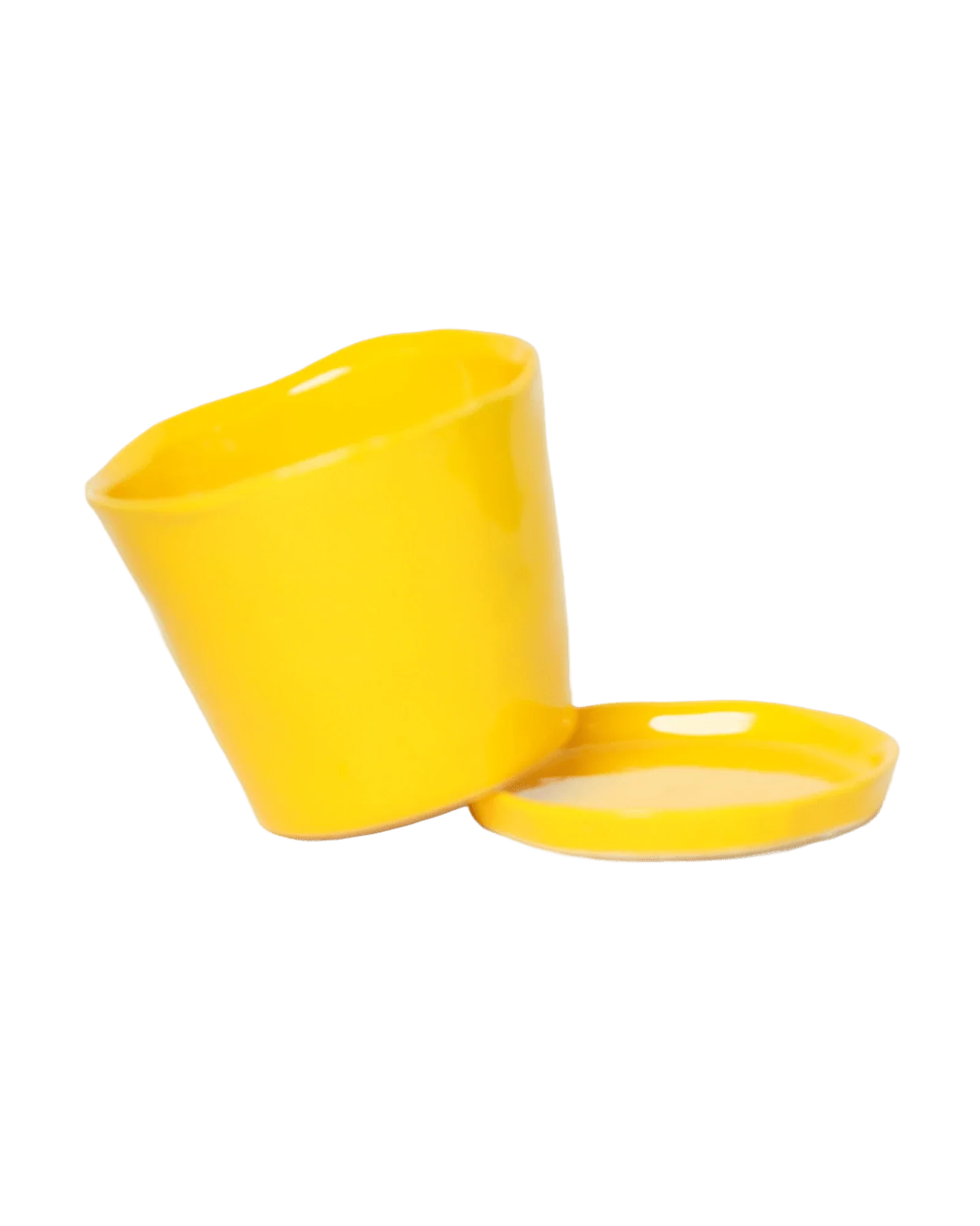 Tika Large Ceramic Plant Pot with Drainage Hole and Saucer, Meadowlark Yellow - Image 3
