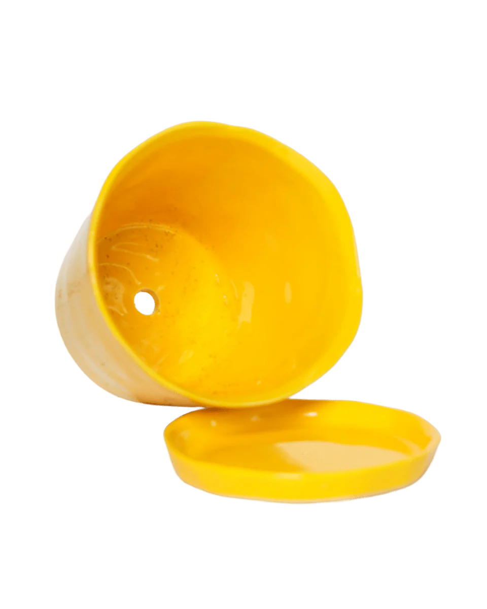 Tika Large Ceramic Plant Pot with Drainage Hole and Saucer, Meadowlark Yellow - Image 5