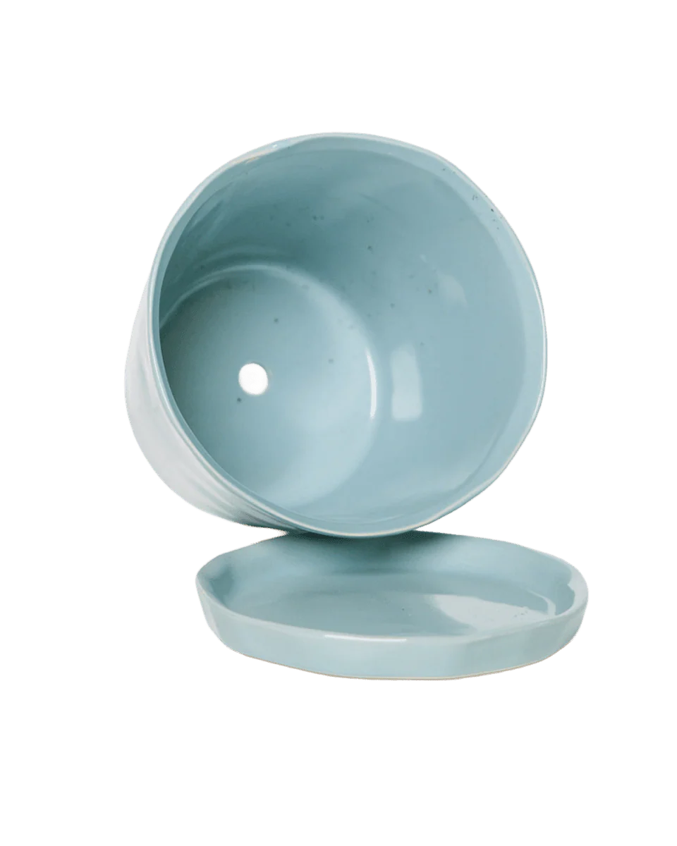 Tika Large Ceramic Plant Pot with Drainage Hole and Saucer, New Grey - Image 4