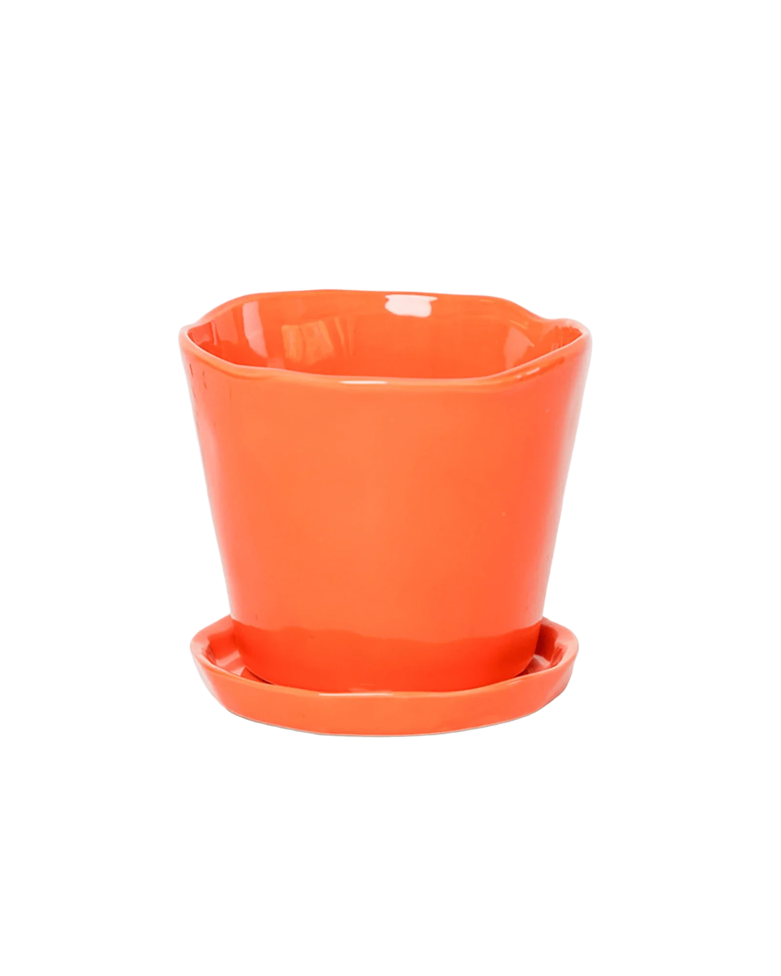 Tika Large Ceramic Plant Pot with Drainage Hole and Saucer, Orange - Image 3