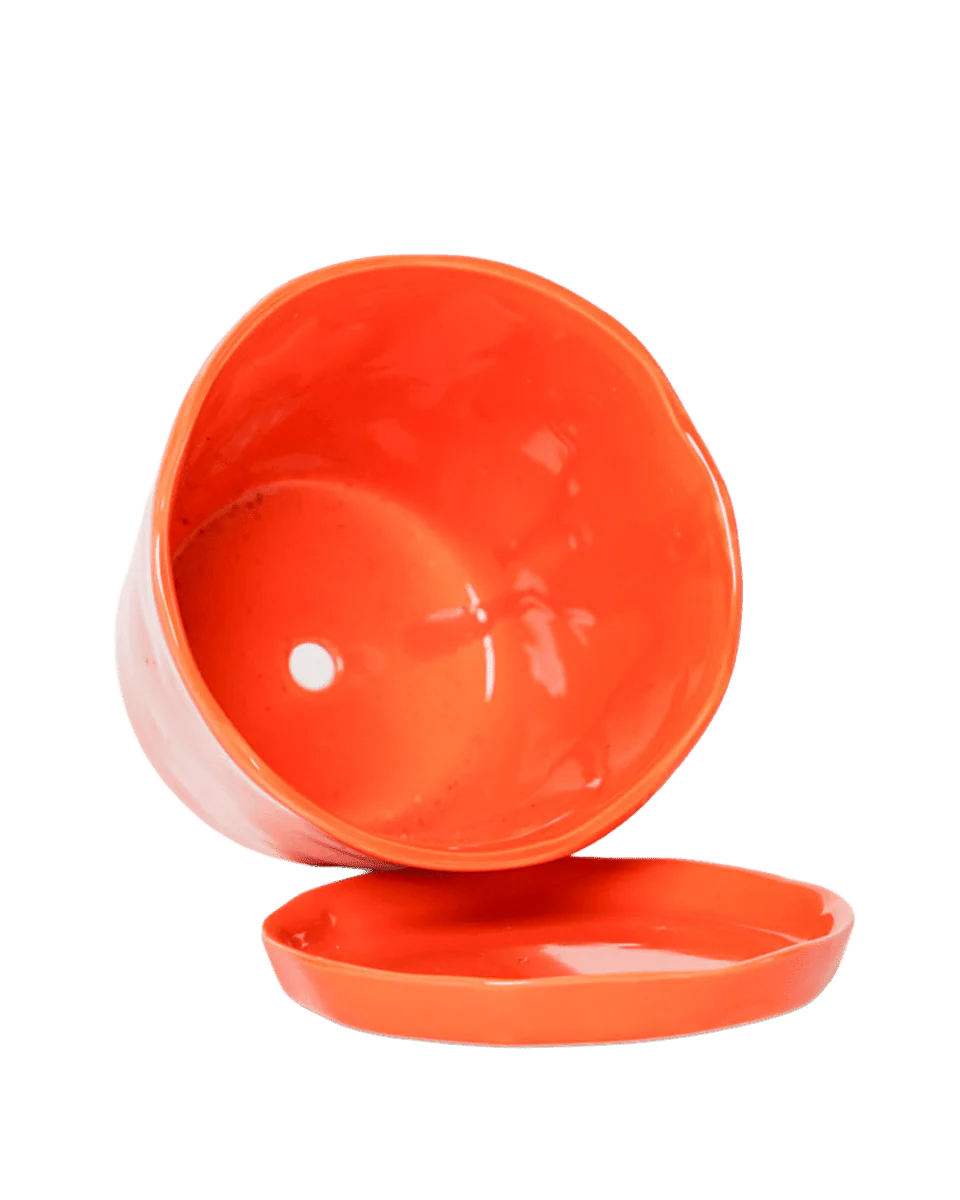 Tika Large Ceramic Plant Pot with Drainage Hole and Saucer, Orange - Image 4
