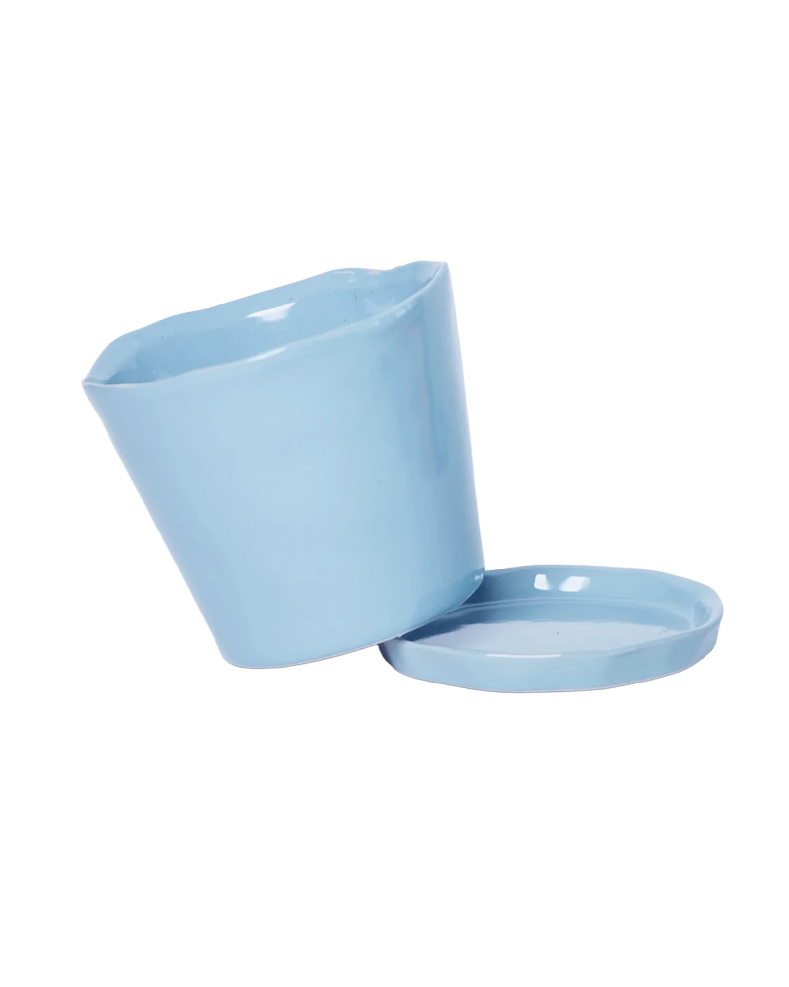 Tika Large Ceramic Plant Pot with Drainage Hole and Saucer, Periwinkle - Image 3