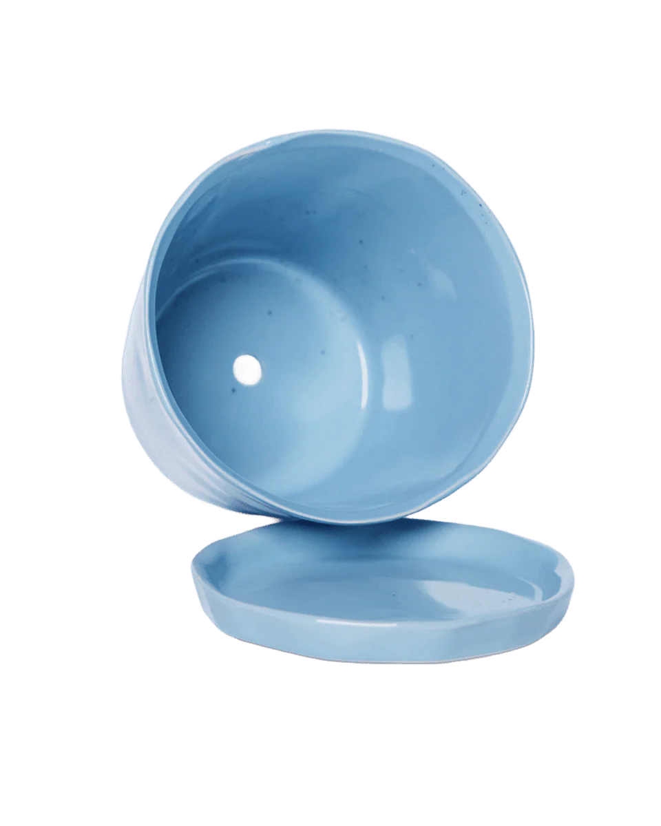 Tika Large Ceramic Plant Pot with Drainage Hole and Saucer, Periwinkle - Image 4