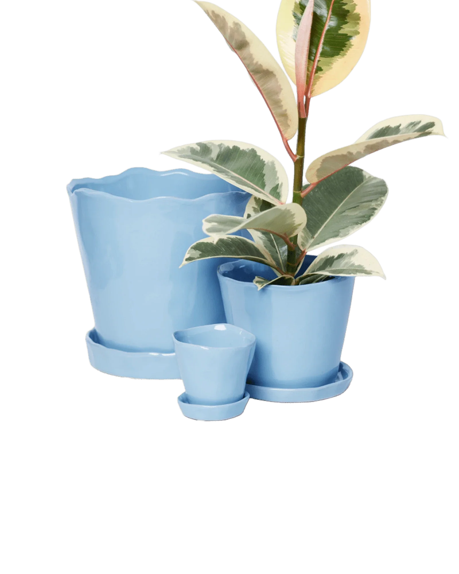 Tika Large Ceramic Plant Pot with Drainage Hole and Saucer, Periwinkle - Image 5