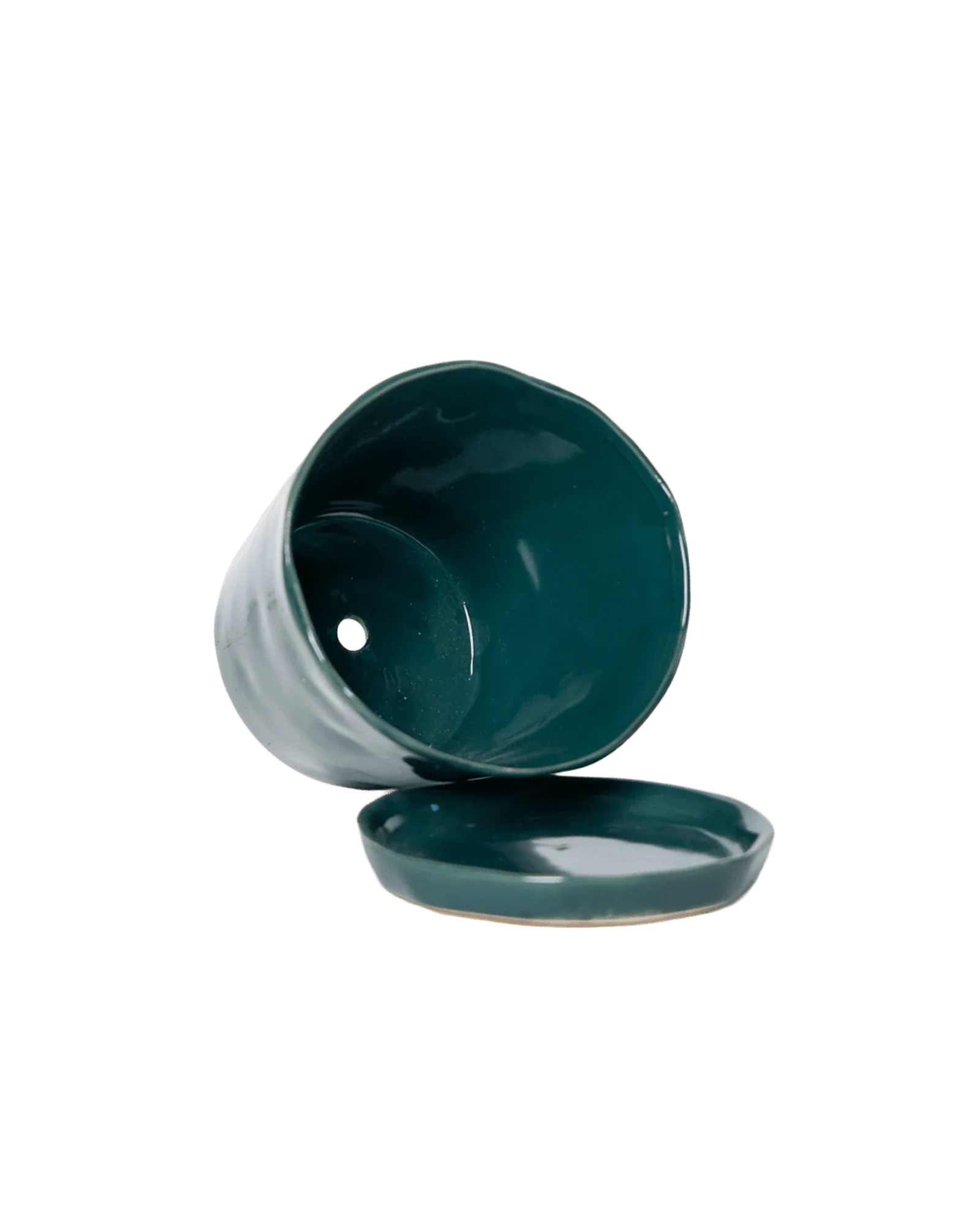 Tika Large Ceramic Plant Pot with Drainage Hole and Saucer, Spruce - Image 3