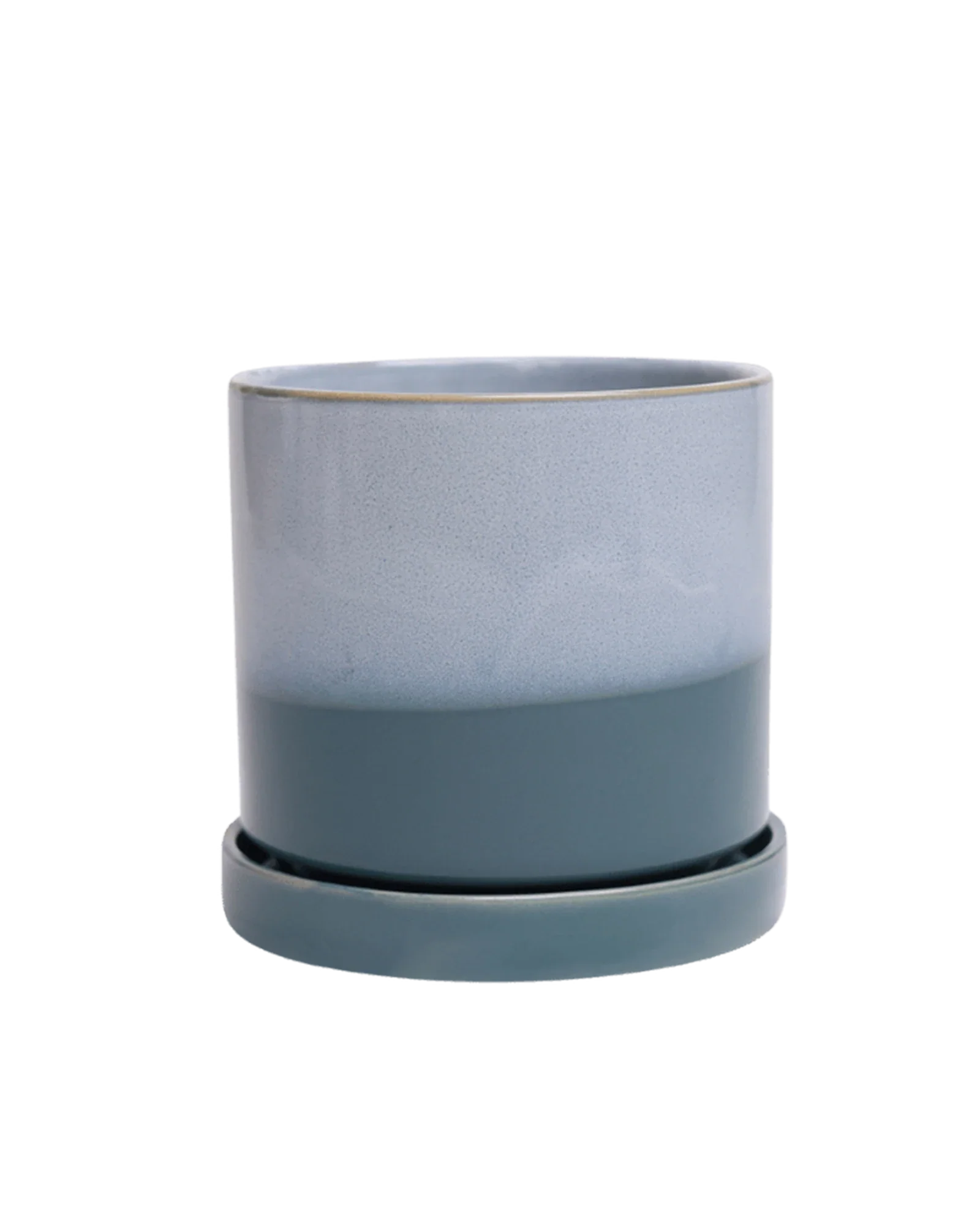 Minute Medium Ceramic Pot with Drainage Hole and Saucer, Blue Aqua - Image 2