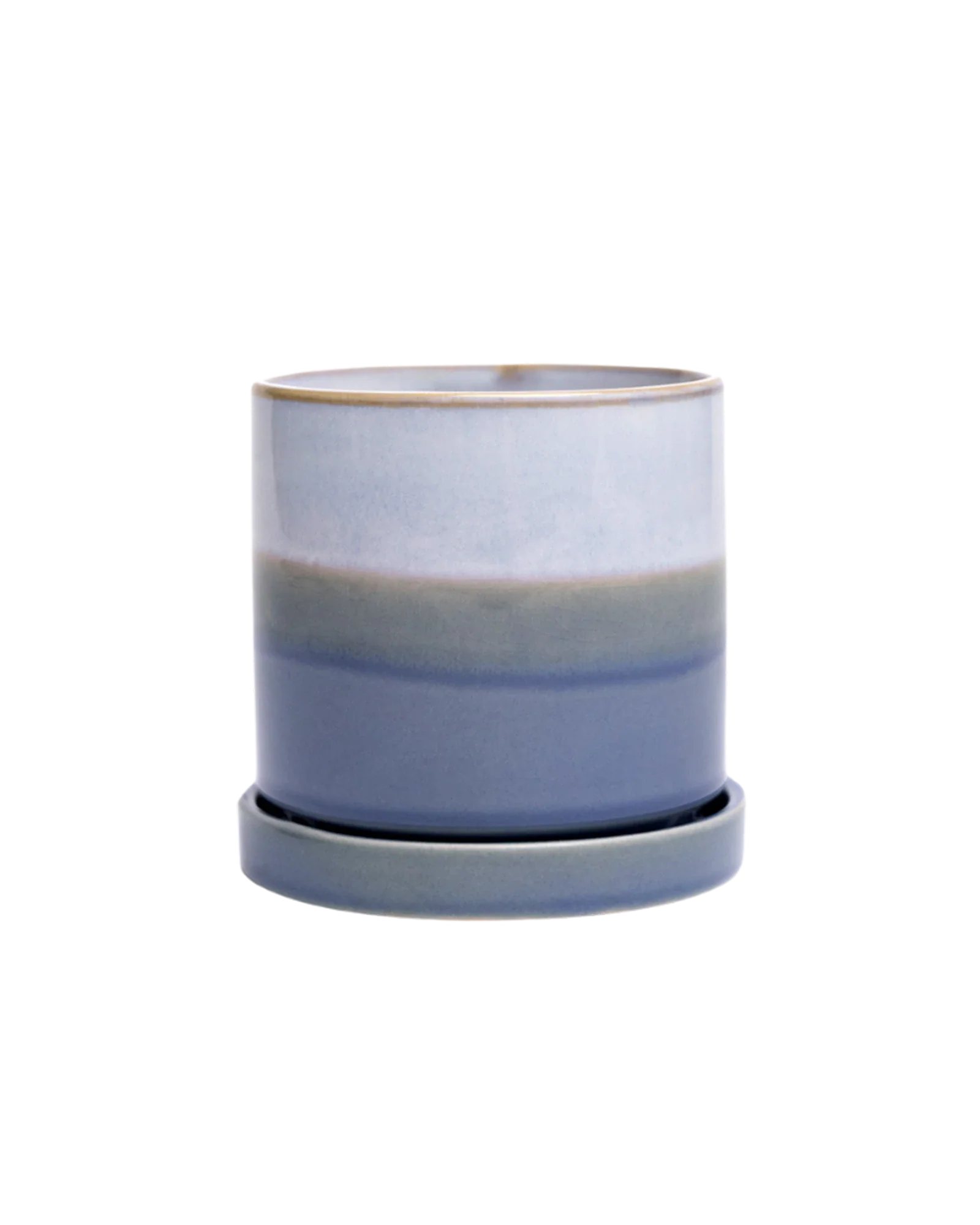 Minute Medium Ceramic Pot with Drainage Hole and Saucer, Blue Layer - Image 2