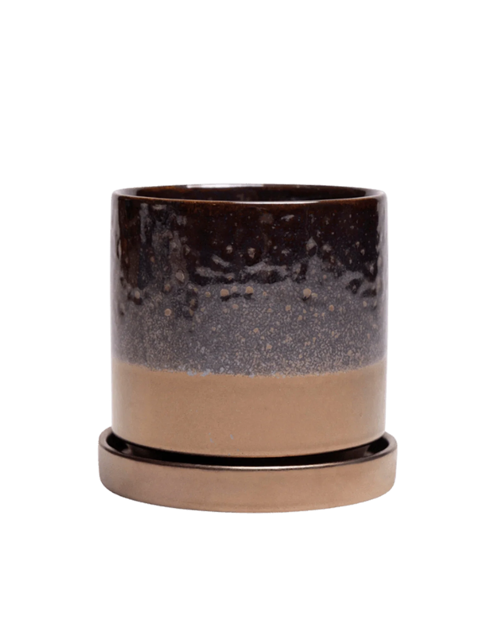 Minute Medium Ceramic Pot with Drainage Hole and Saucer, Bronze Speckles - Image 2