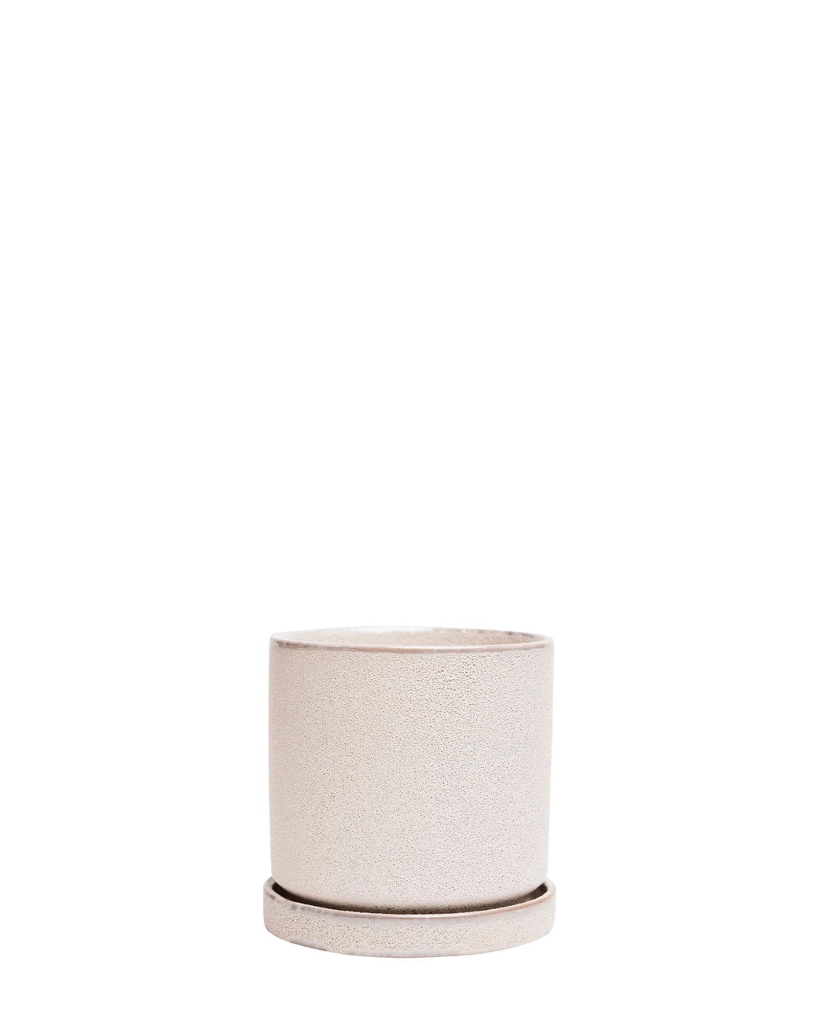 Minute Medium Ceramic Pot with Drainage Hole and Saucer, Ivory Speckles