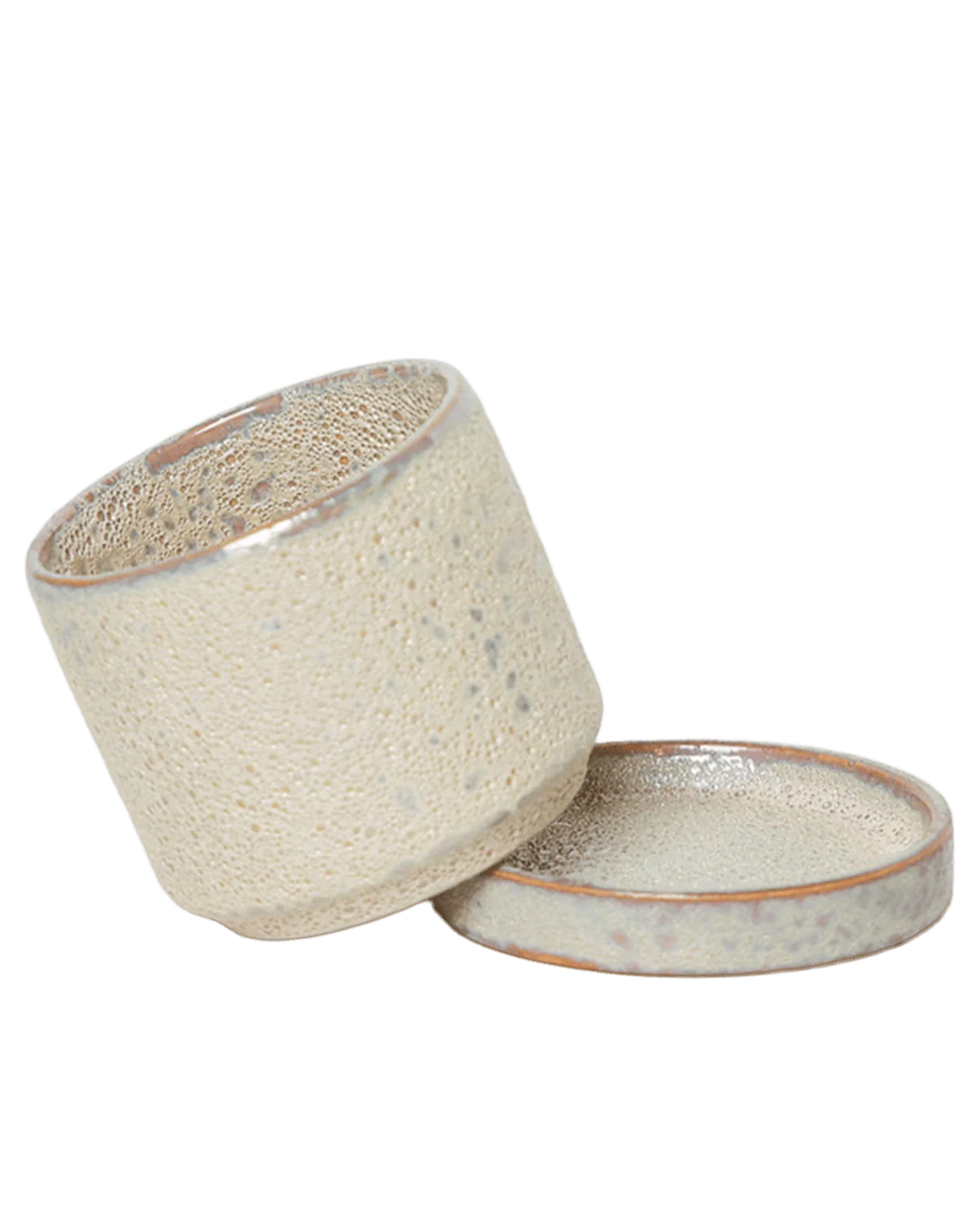 Minute Medium Ceramic Pot with Drainage Hole and Saucer, Ivory Speckles - Image 2