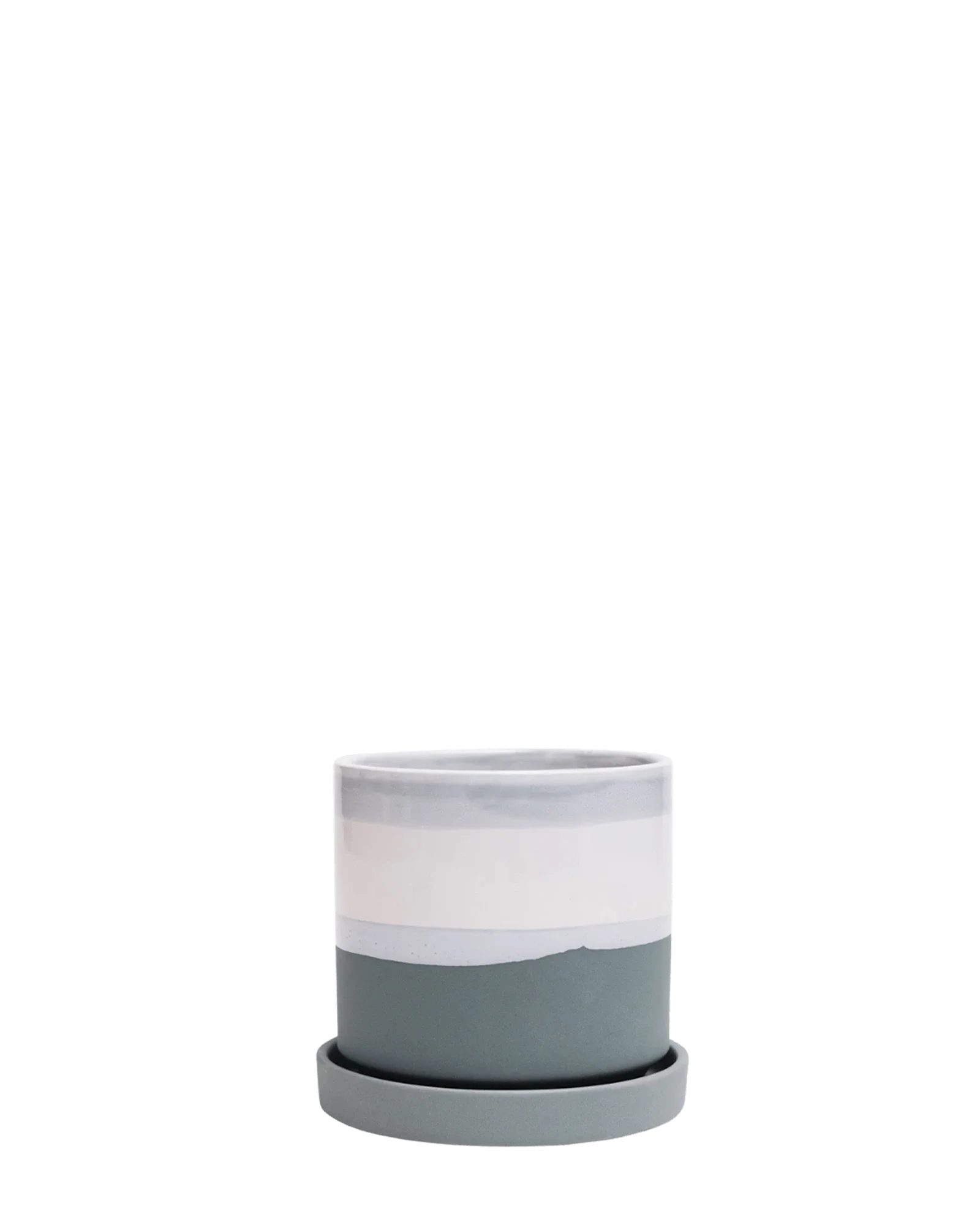 Minute Medium Ceramic Pot with Drainage Hole and Saucer, Matte Green