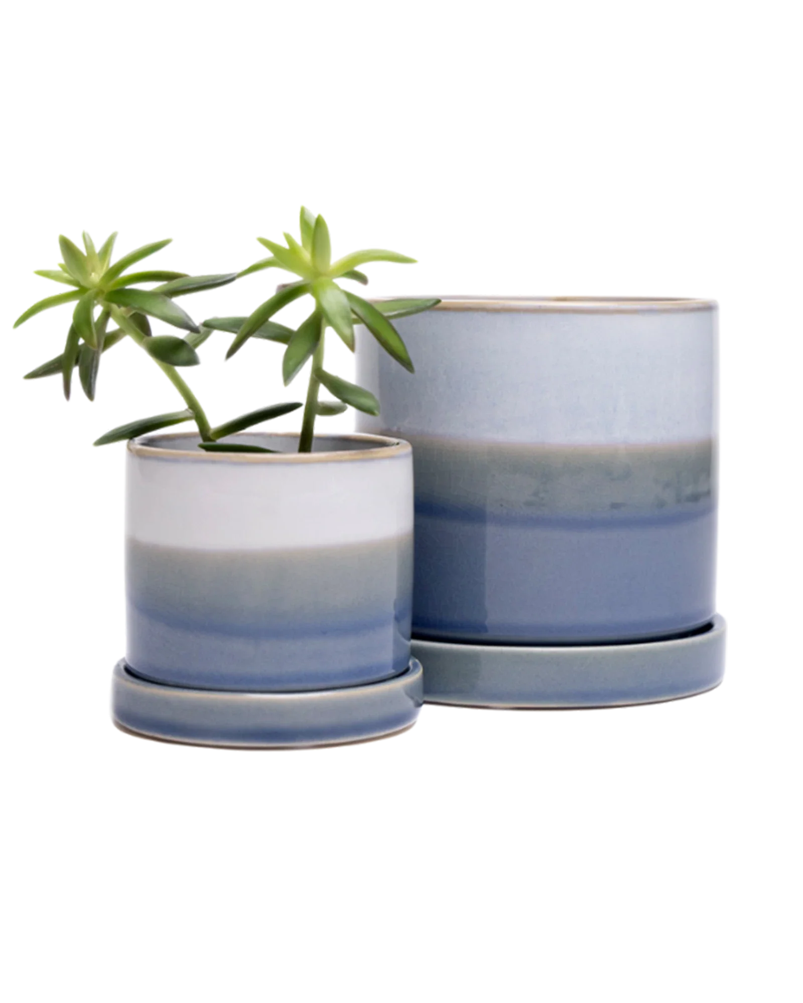 Minute Large Ceramic Pot with Drainage Hole and Saucer, Blue Layers - Image 3