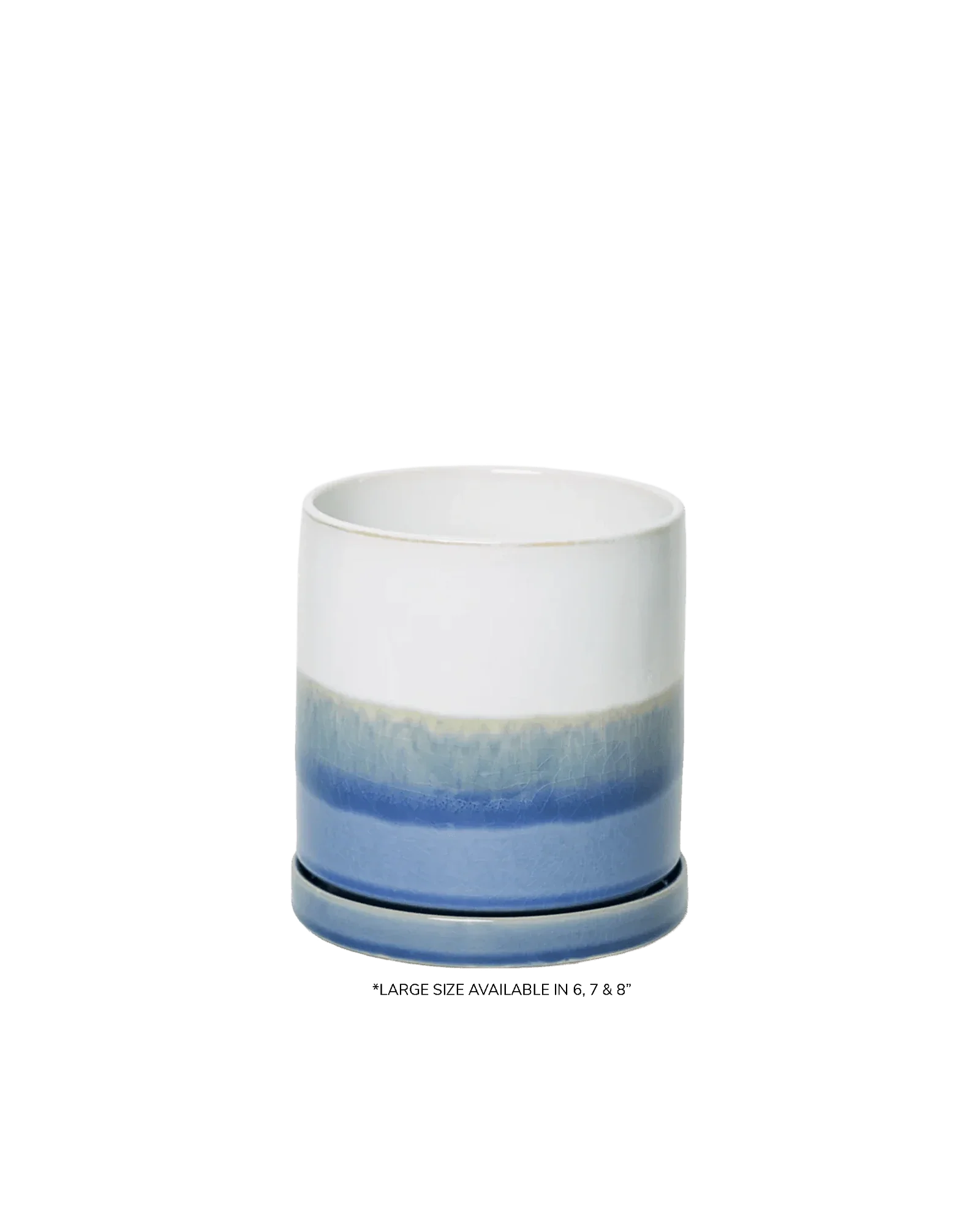 Minute Large Ceramic Pot with Drainage Hole and Saucer, Blue Layers - Image 7