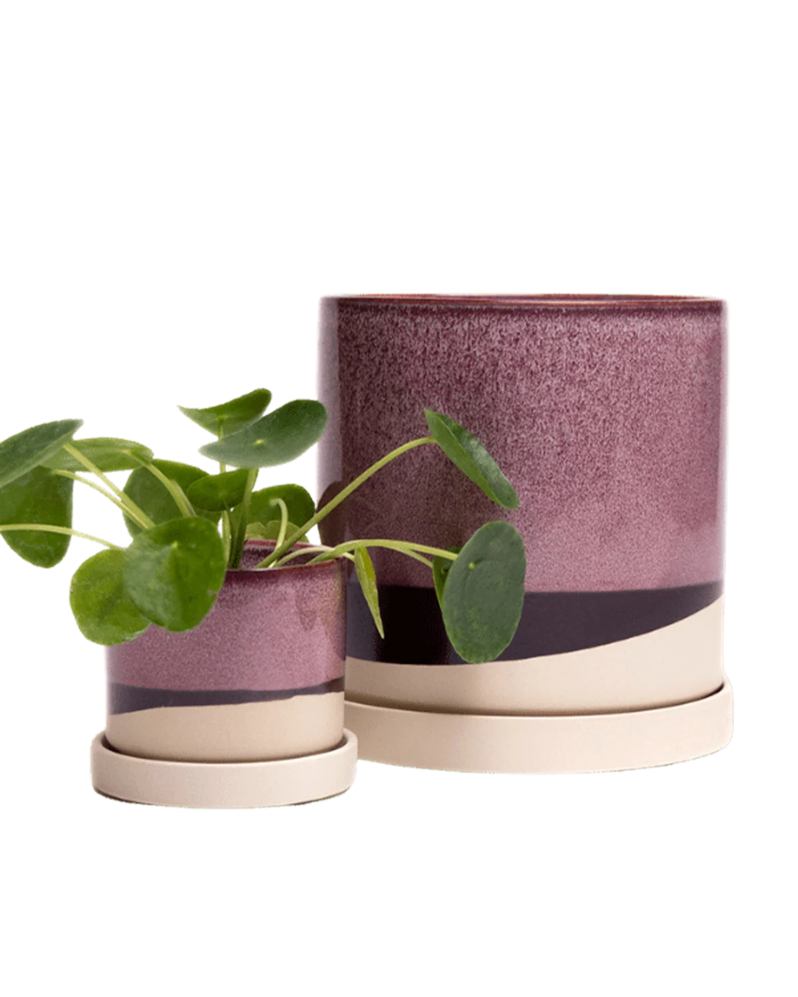 Minute Large Ceramic Pot with Drainage Hole and Saucer, Burgundy - Image 3