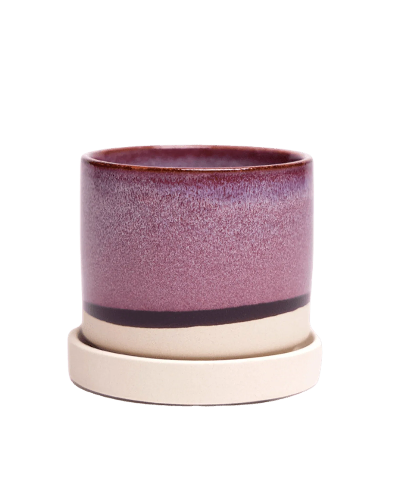 Minute Large Ceramic Pot with Drainage Hole and Saucer, Burgundy - Image 5