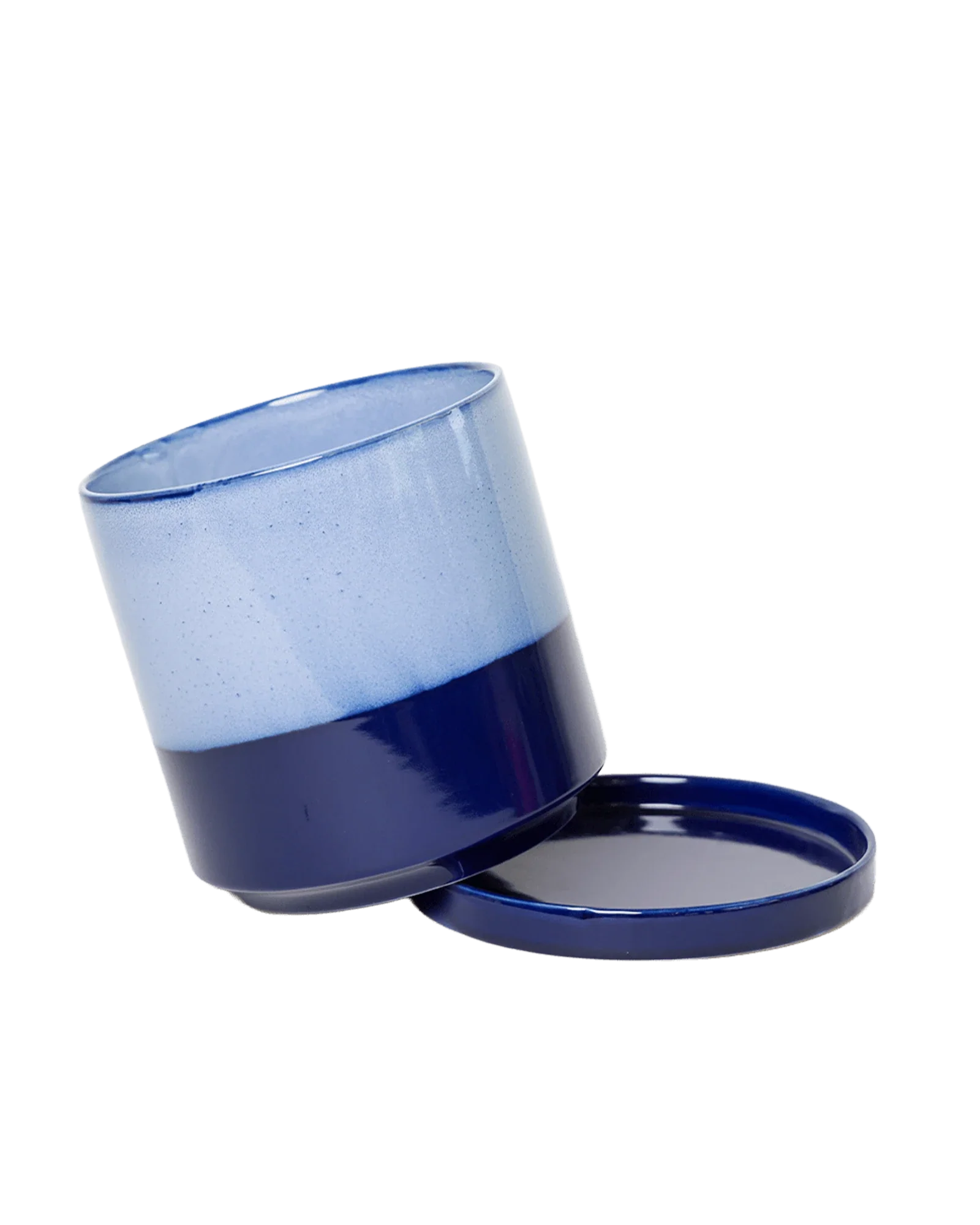 Minute Large Ceramic Pot with Drainage Hole and Saucer, Cobalt Blue - Image 3
