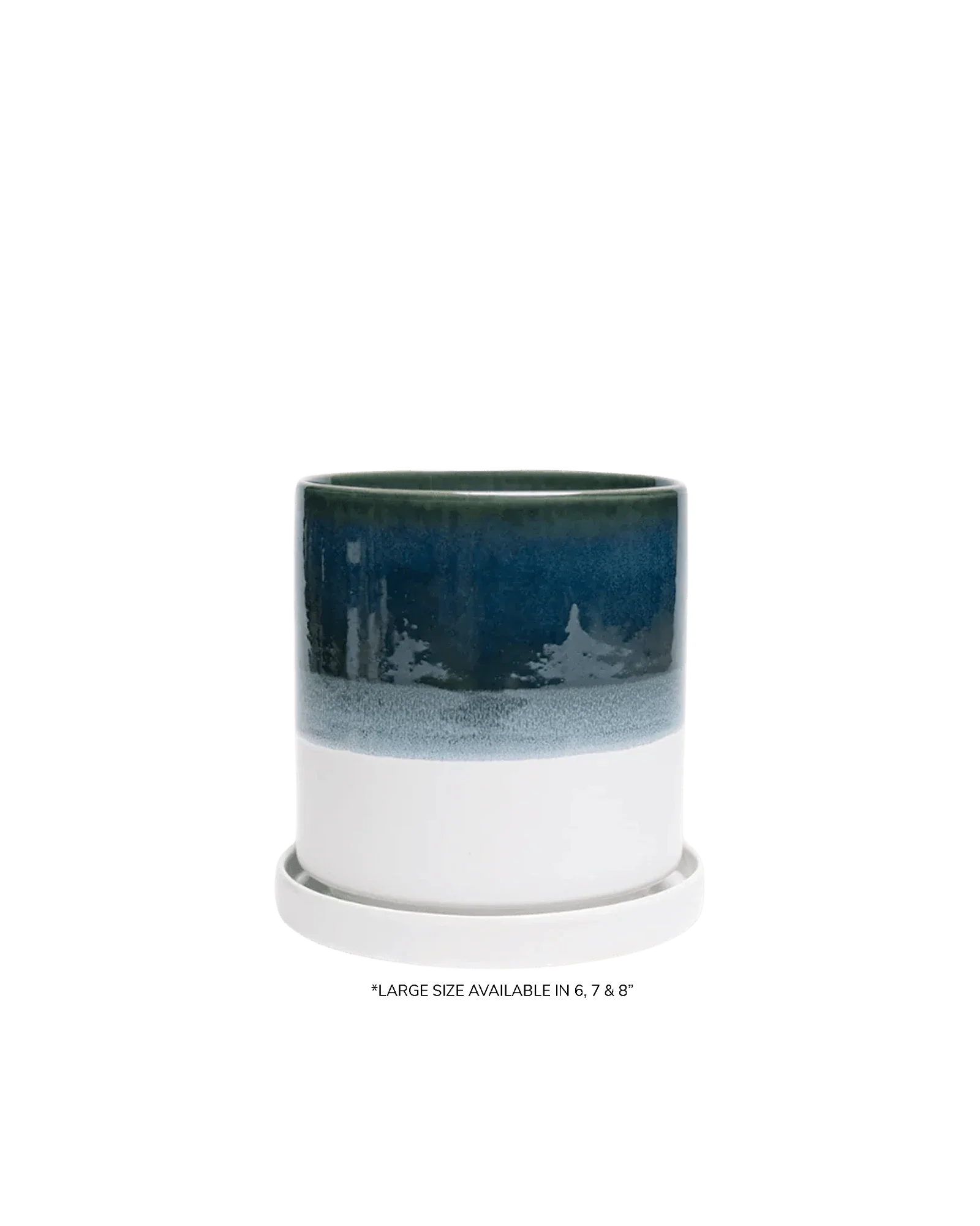 Minute Large Ceramic Pot with Drainage Hole and Saucer, Green Blue - Image 8