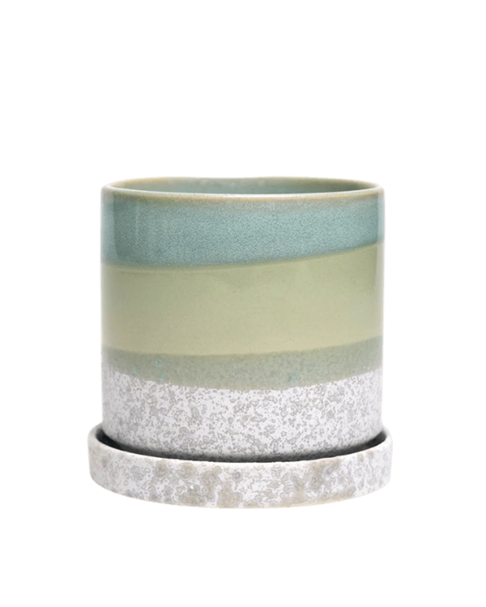 Minute Large Ceramic Pot with Drainage Hole and Saucer, Green Cement - Image 2