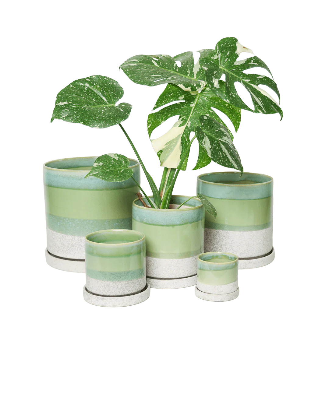Minute Large Ceramic Pot with Drainage Hole and Saucer, Green Cement - Image 5