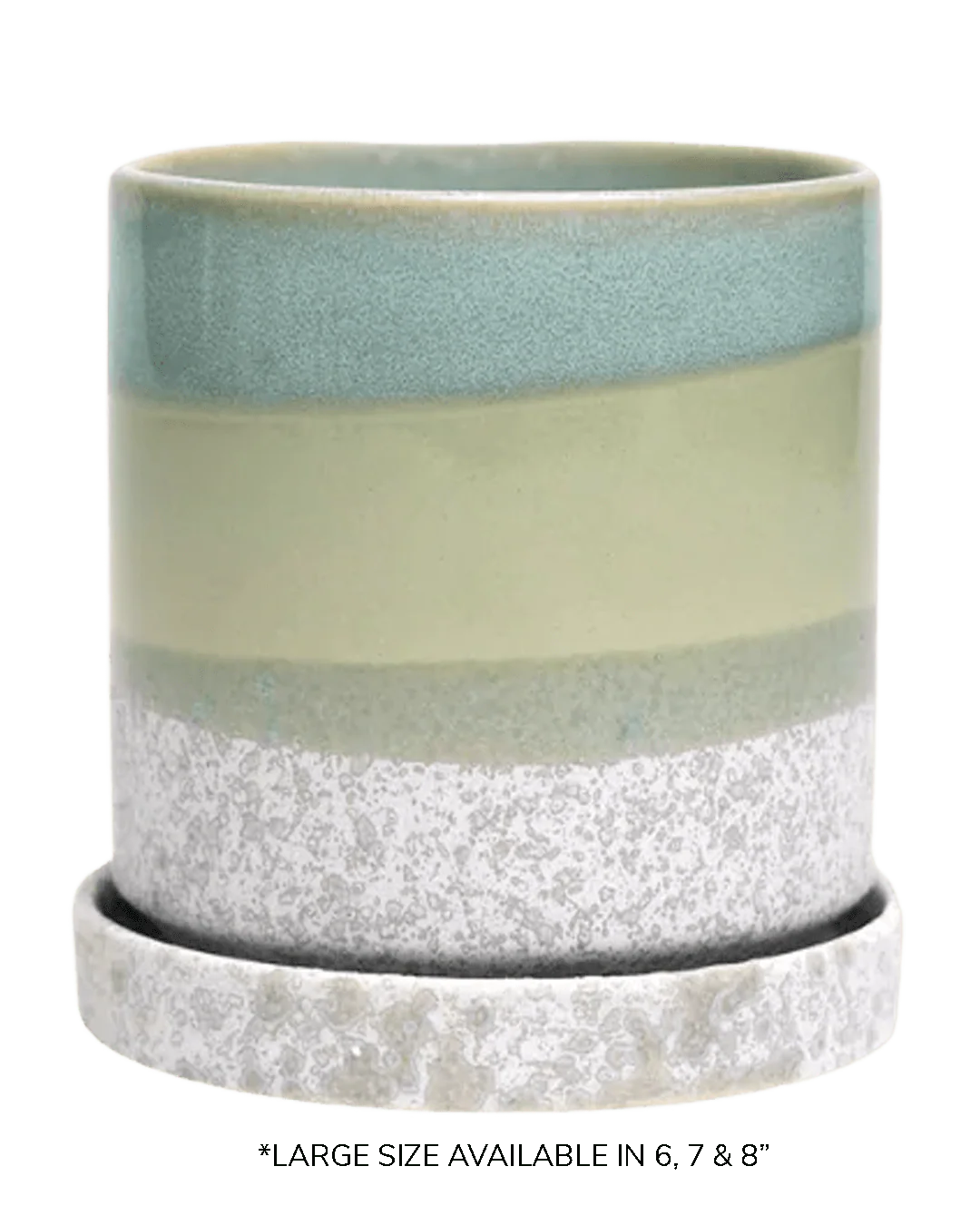 Minute Large Ceramic Pot with Drainage Hole and Saucer, Green Cement - Image 7
