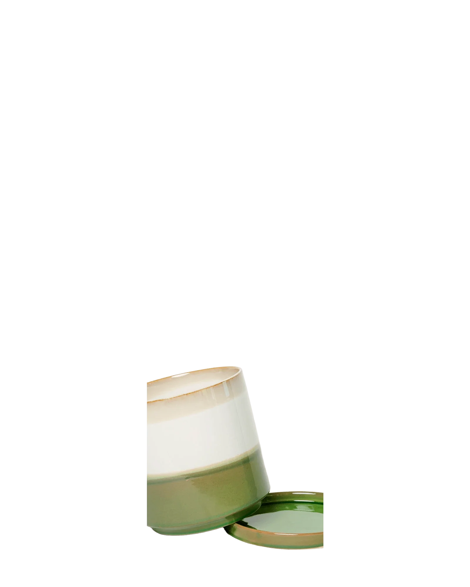 Minute Large Ceramic Pot with Drainage Hole and Saucer, Green Layers - Image 4