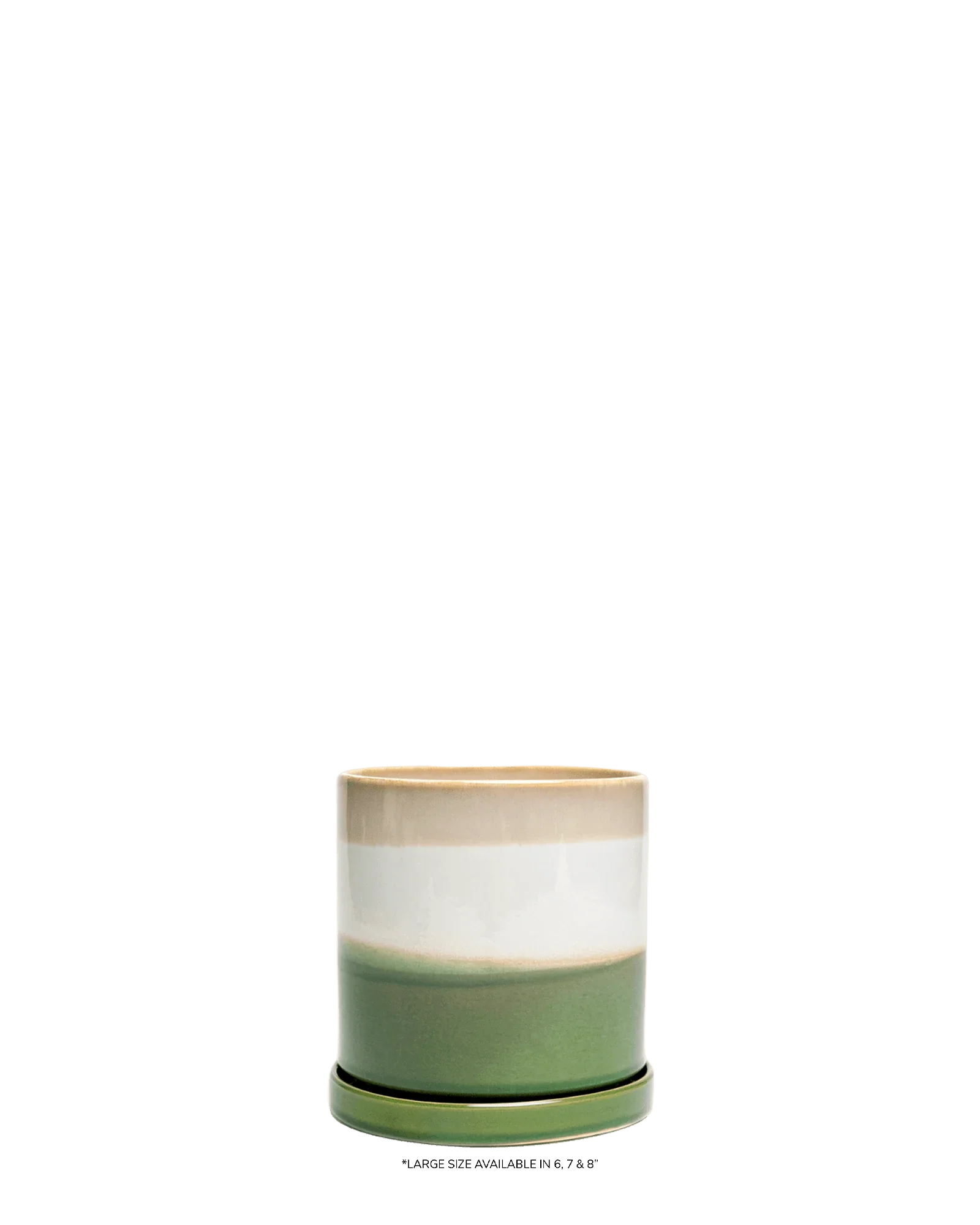 Minute Large Ceramic Pot with Drainage Hole and Saucer, Green Layers - Image 5