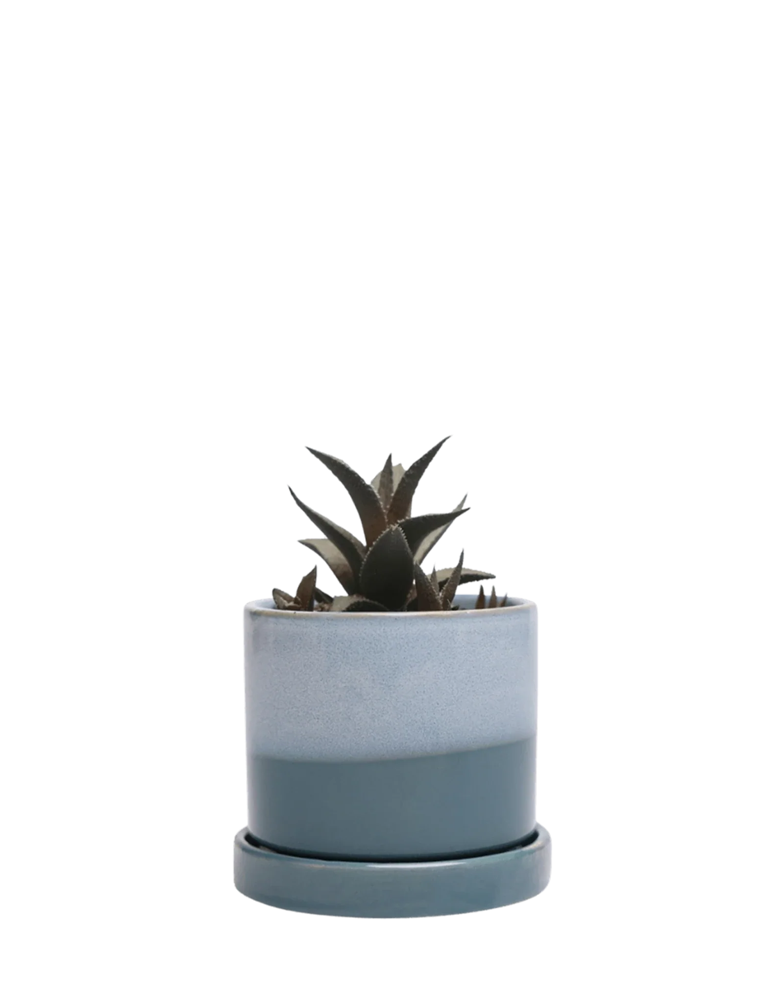 Minute Small Ceramic Pot with Drainage Hole and Saucer, Blue Aqua