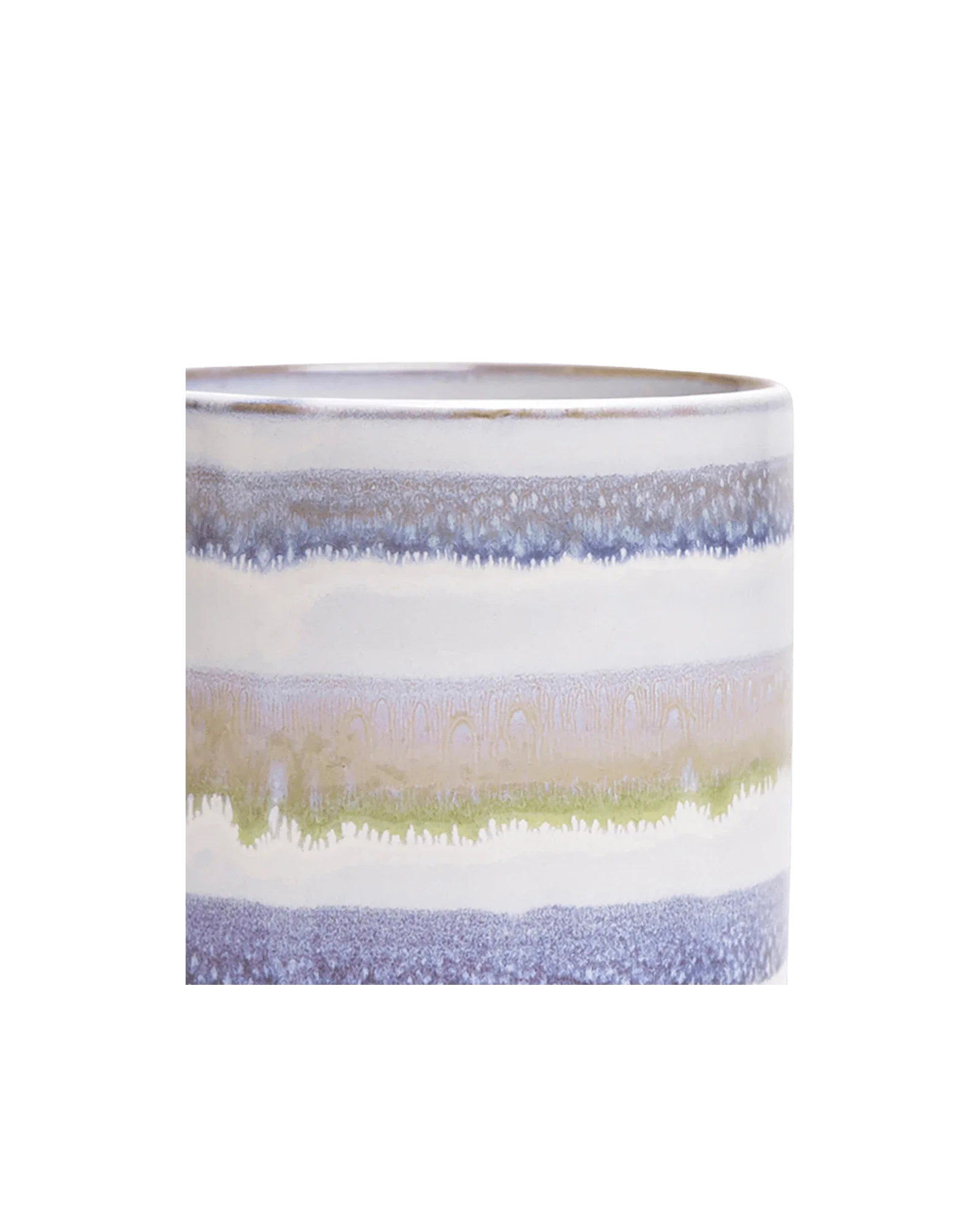 Minute Small Ceramic Pot with Drainage Hole and Saucer, Blue Green Layers - Image 3