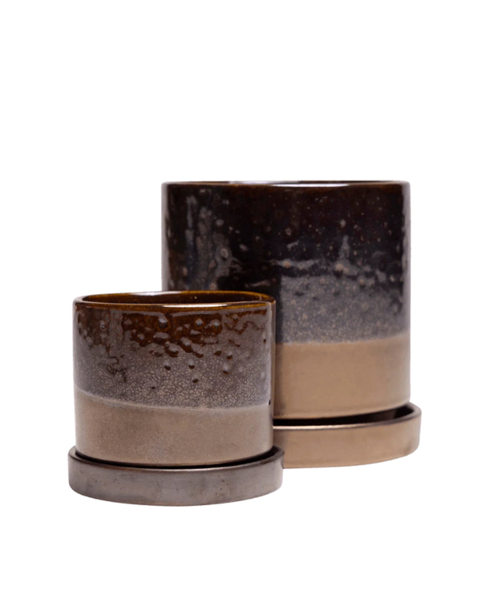 Minute Small Ceramic Pot with Drainage Hole and Saucer, Bronze Speckles - Image 3