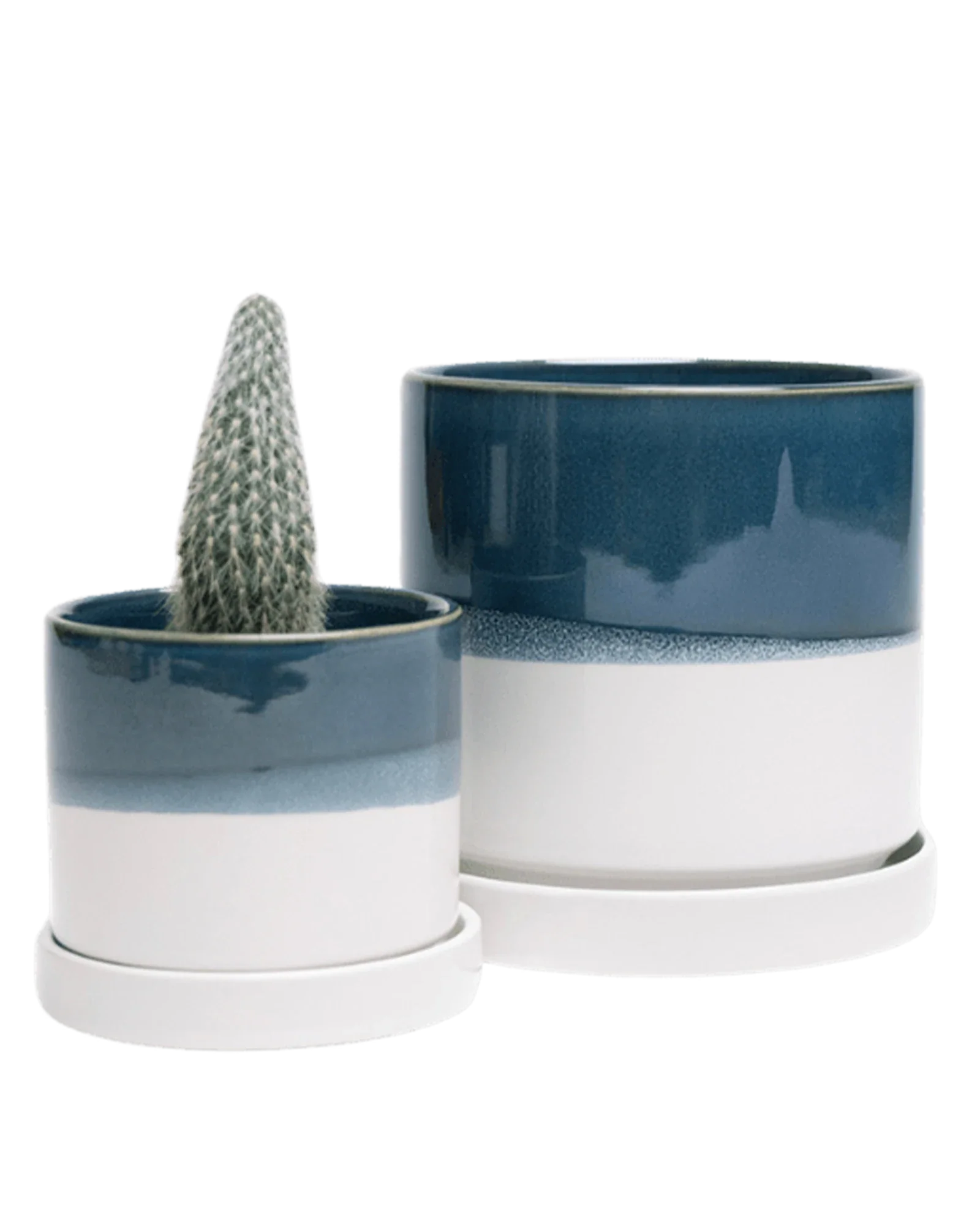 Minute Small Ceramic Pot with Drainage Hole and Saucer, Green Blue - Image 2