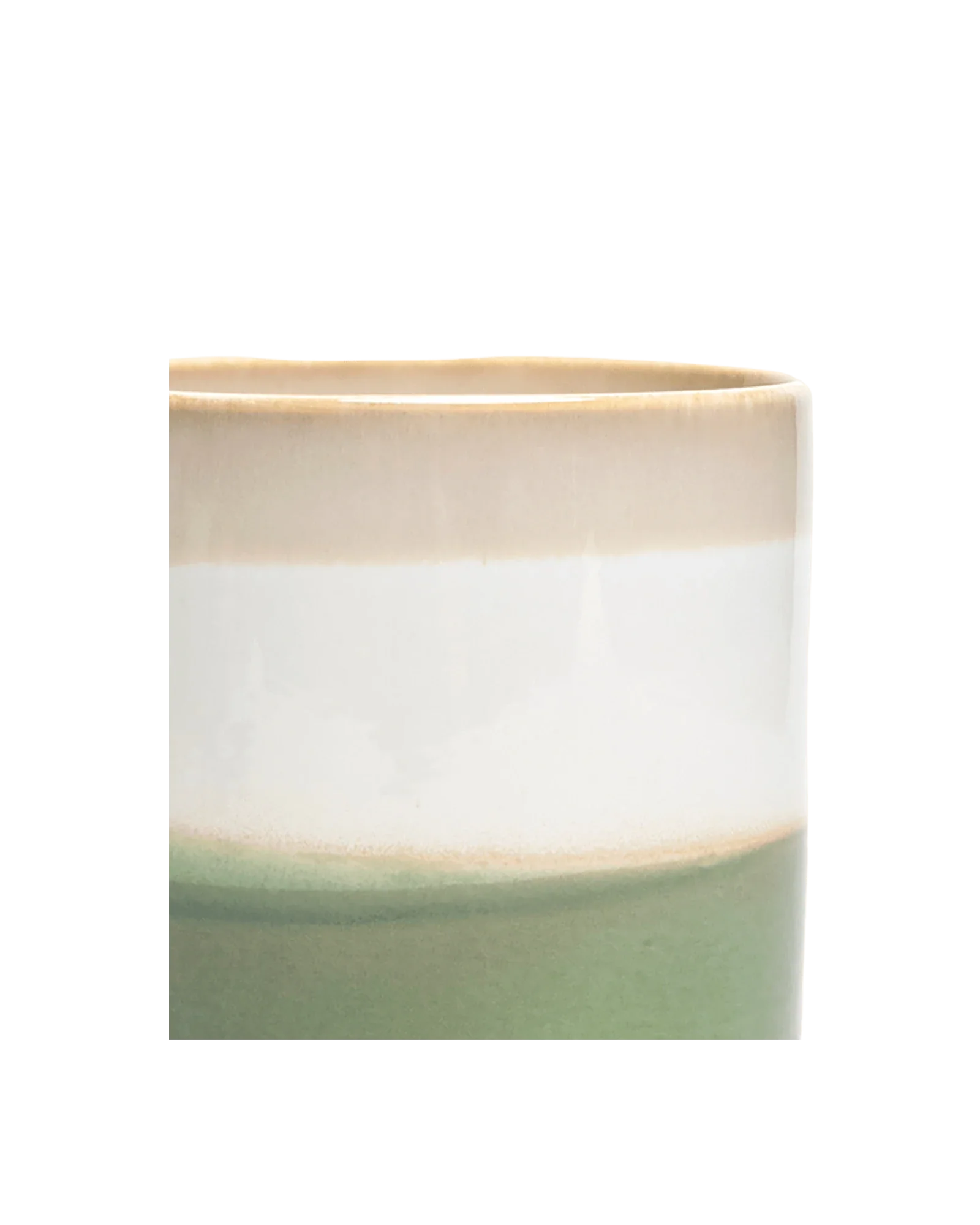 Minute Small Ceramic Pot with Drainage Hole and Saucer, Green Layers - Image 5