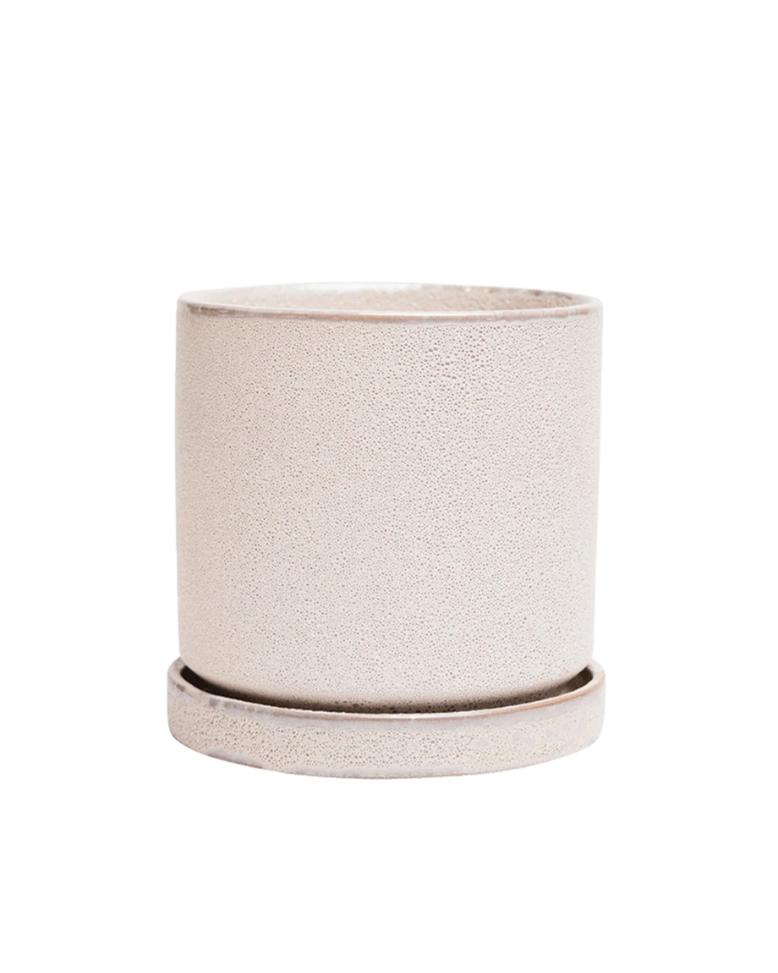 Minute Small Ceramic Pot with Drainage Hole and Saucer, Ivory Speckles - Image 3