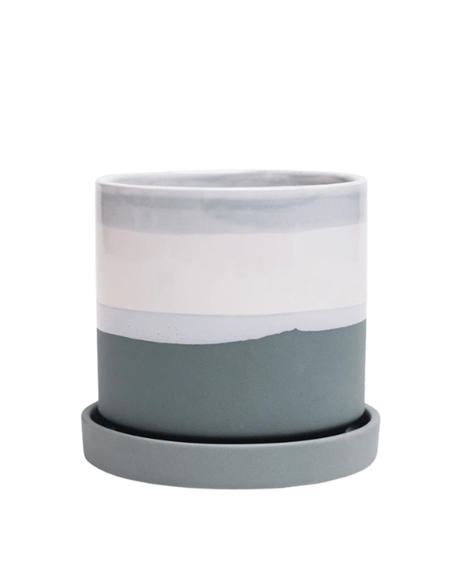 Minute Small Ceramic Pot with Drainage Hole and Saucer, Matte Green - Image 3