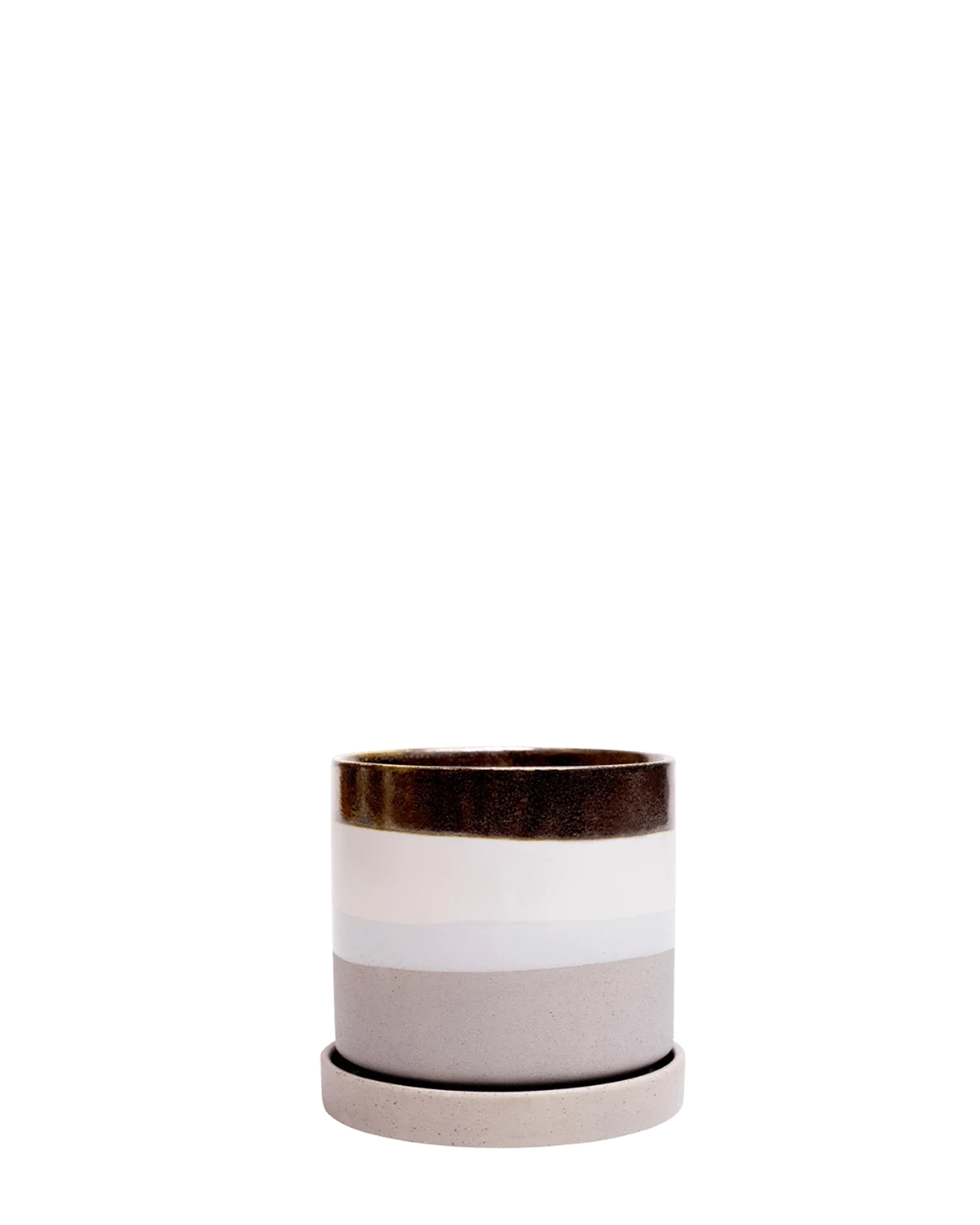 Minute Small Ceramic Pot with Drainage Hole and Saucer, Mocha Cement