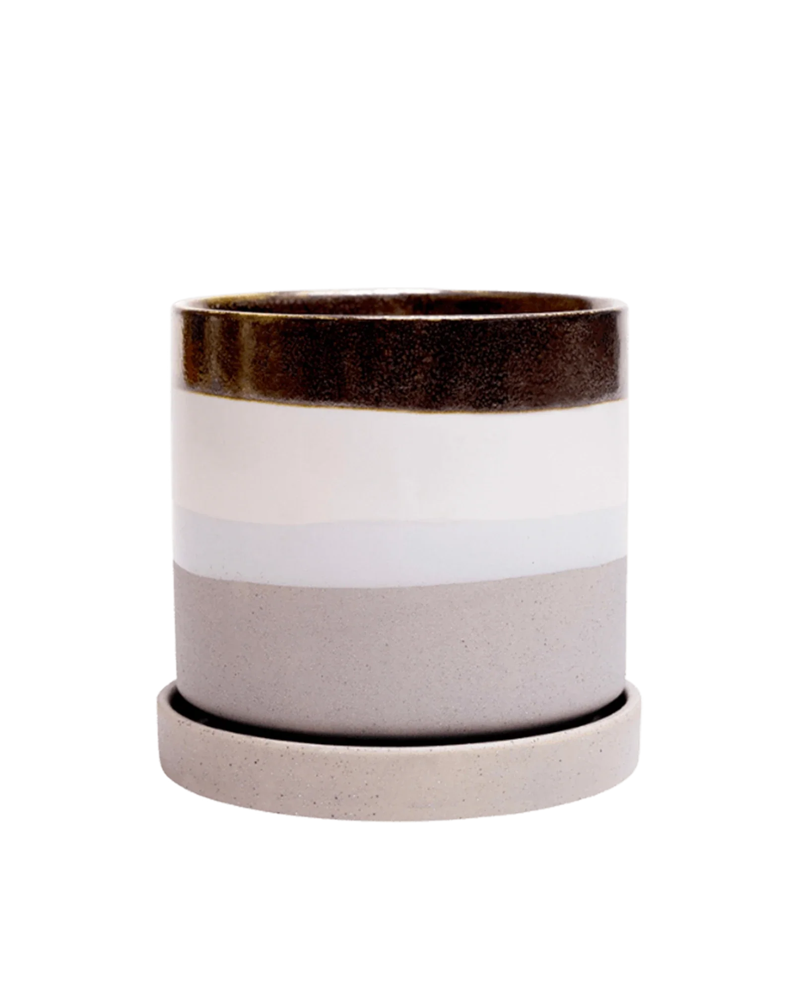 Minute Small Ceramic Pot with Drainage Hole and Saucer, Mocha Cement - Image 3