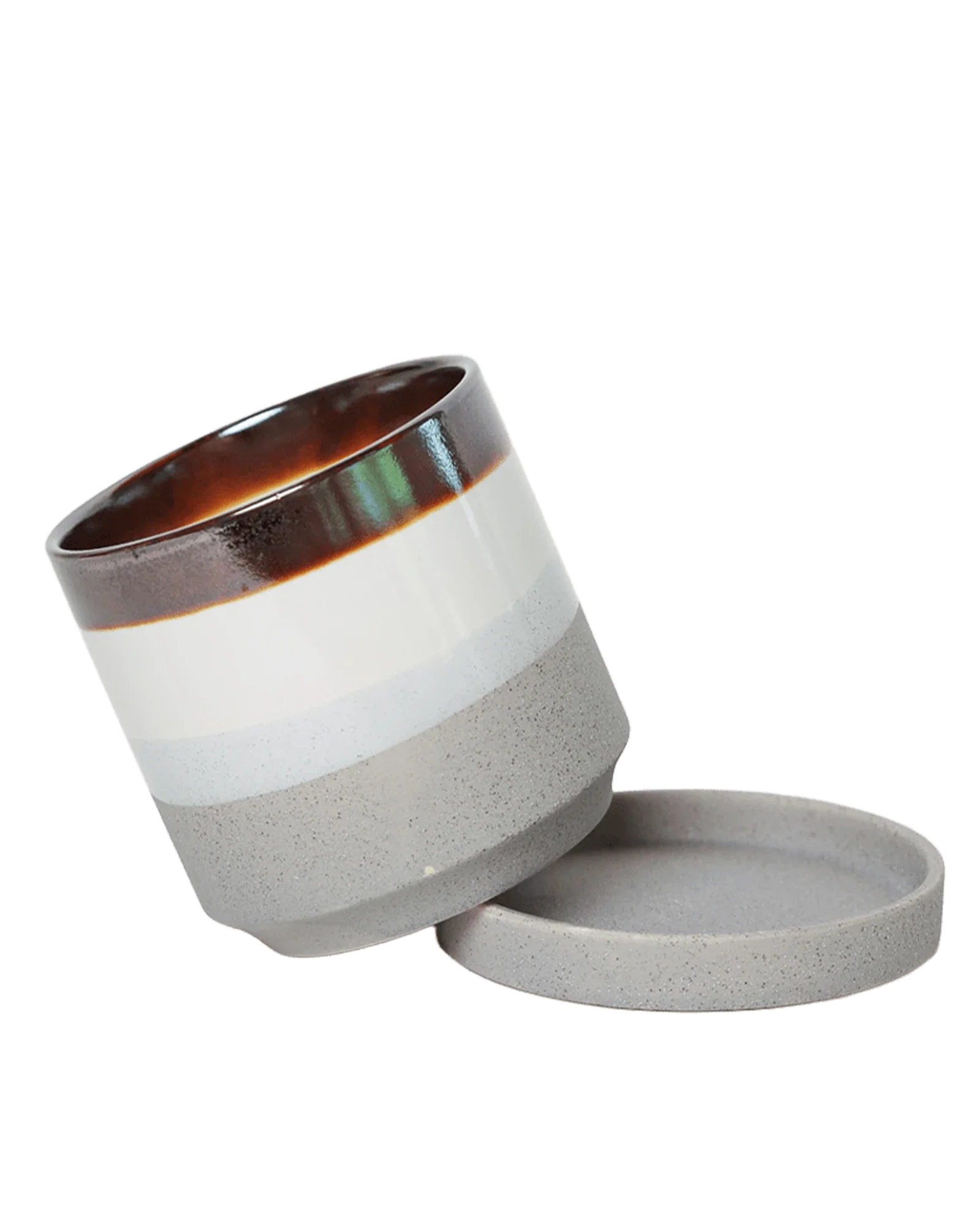 Minute Small Ceramic Pot with Drainage Hole and Saucer, Mocha Cement - Image 5