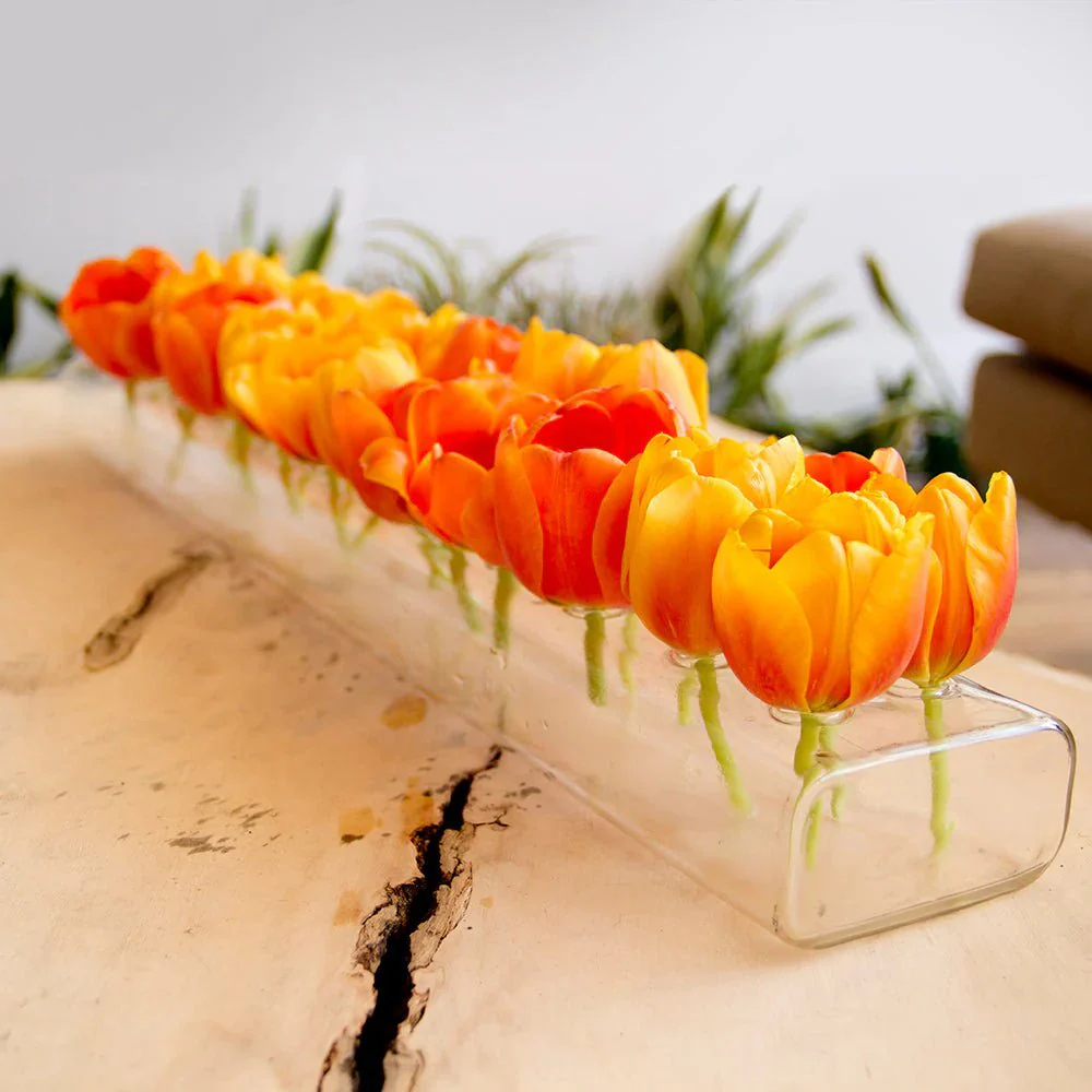 Rectangle Flute Glass Modern Clear Flower Vase - Image 2